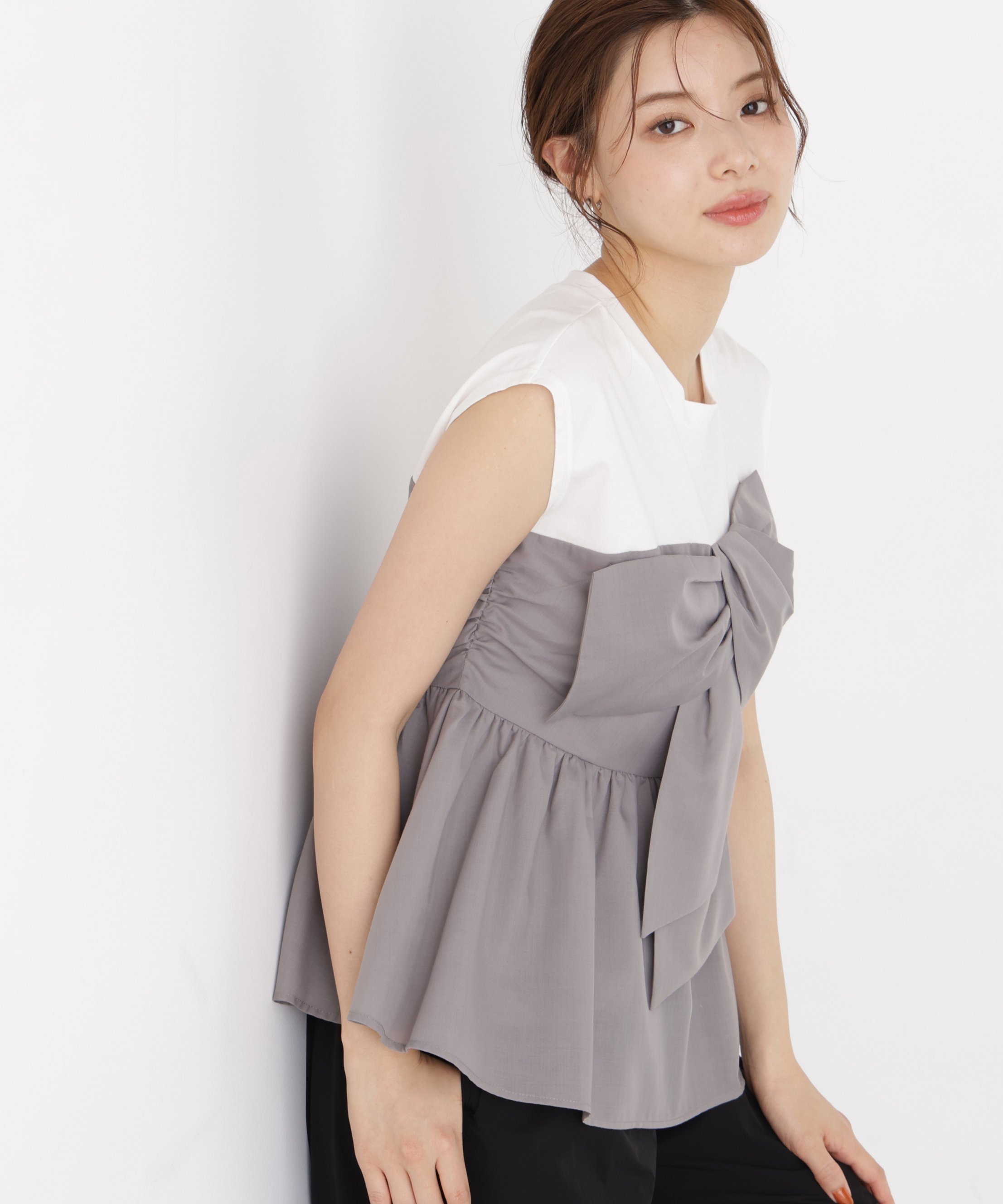 PROPORTION BODY DRESSING フロントリボンドッキングカットソー プロポーションボディドレッシング トップス カットソー・Tシャツ ホワイト