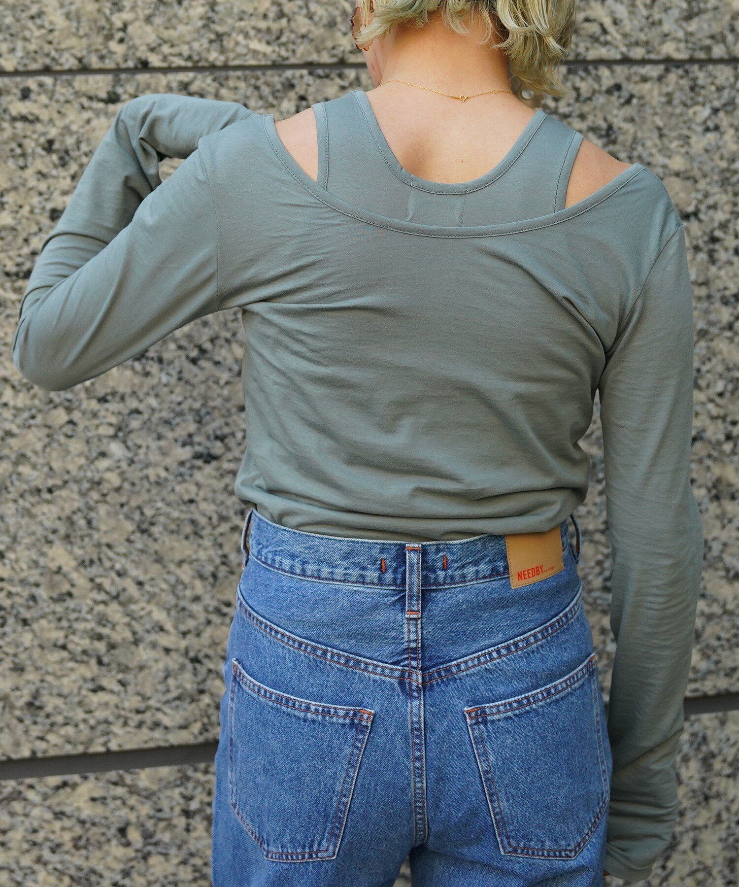 DROIT BELLO(ドロイトベロ)2枚重ねカット ビーセカンド トップス カットソー・Tシャツ グリーン ホワイト
