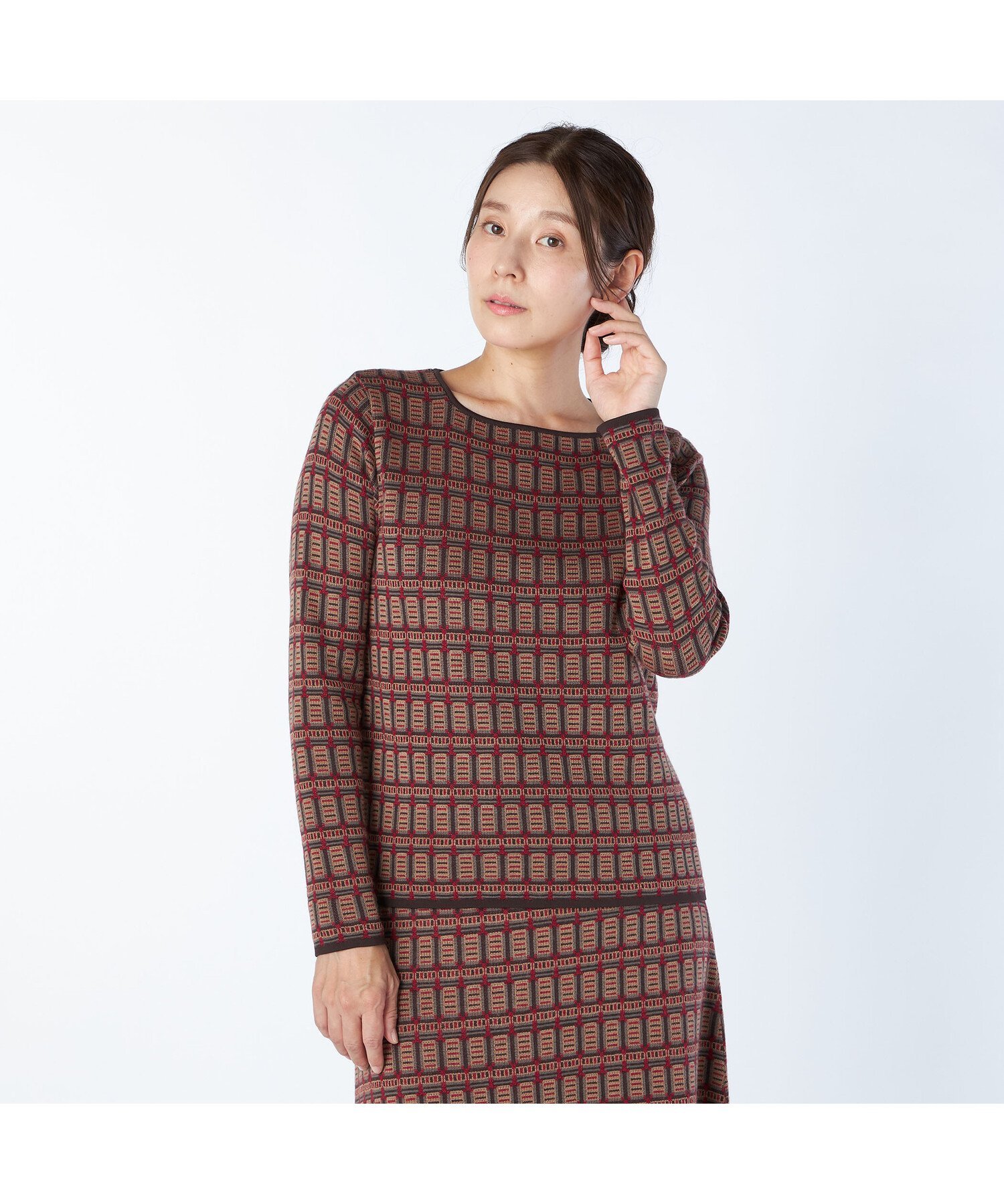 Square Neck - 【SALE／46%OFF】KEITH 【Lサイズ】V&Aスクエアジャカードニット キース トップス ニット ネイビー レッド【送料無料】