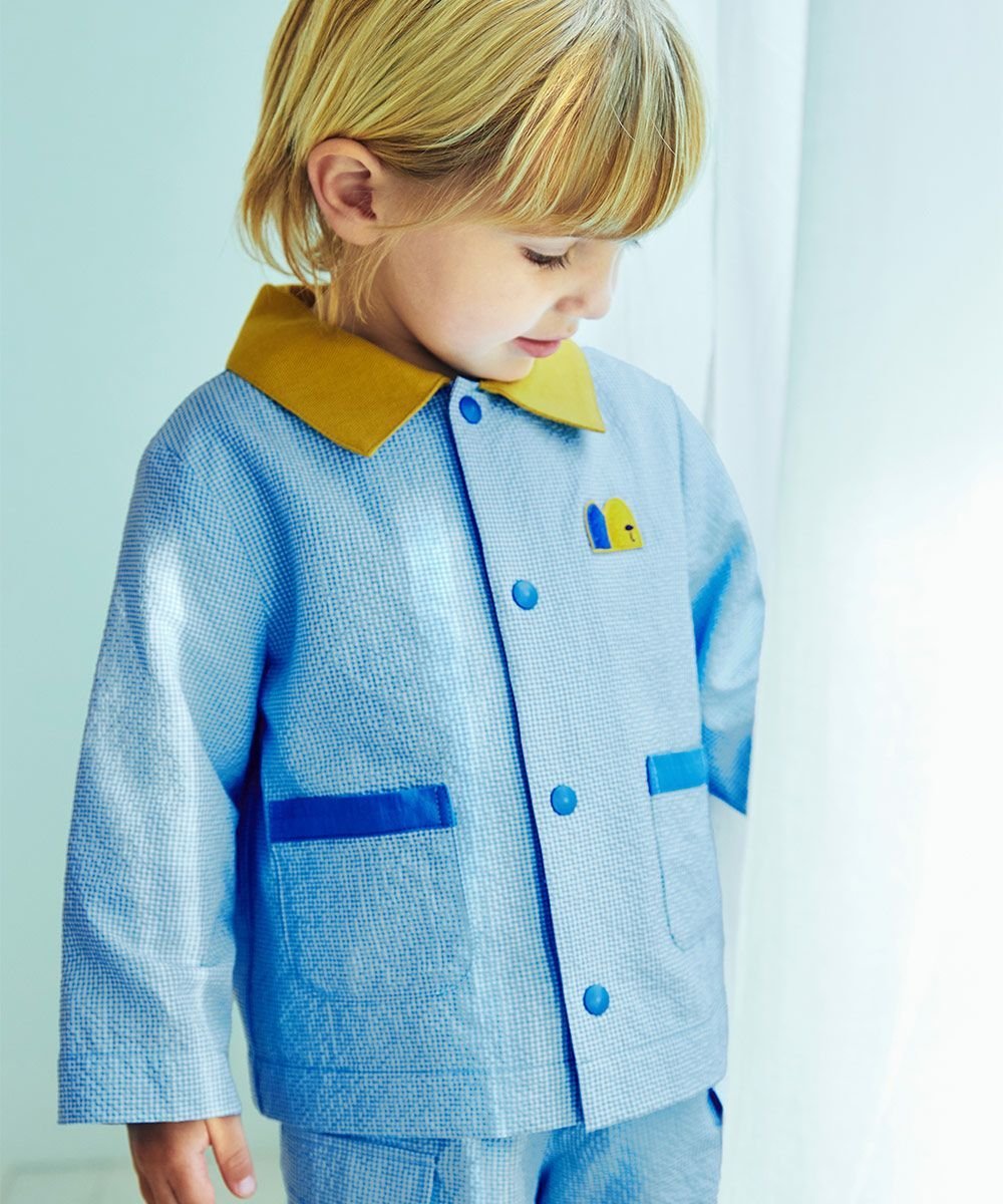 【SALE／50%OFF】moimoln クリーミーシアサッカージャケット モイモルン ジャケット・アウター その他のジャケット・アウター ブルー【送料無料】