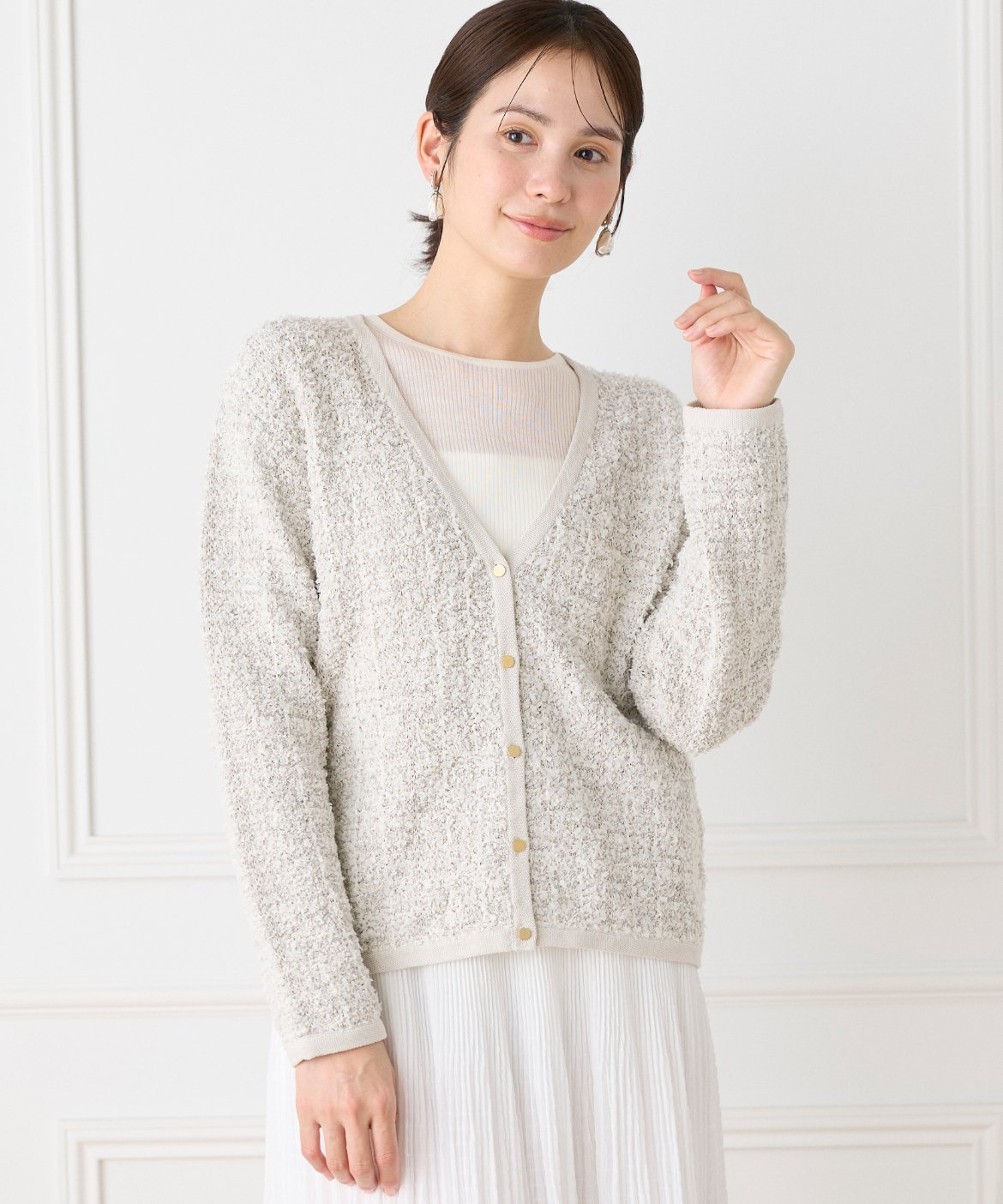 【SALE／60%OFF】Le Souk ツイード柄Vネックカーディガン イネド トップス カーディガン グレー ネイビー【送料無料】