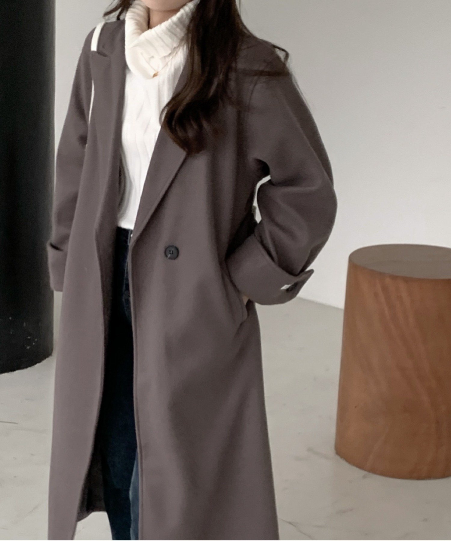 【SALE／30%OFF】emi+ 袖折り返し ロングチェスターコート エミプラス ジャケット・アウター チェスターコート グレー ベージュ ブルー ブラック ブラウン グリーン ホワイト ネイビー【送料無料】のサムネイル