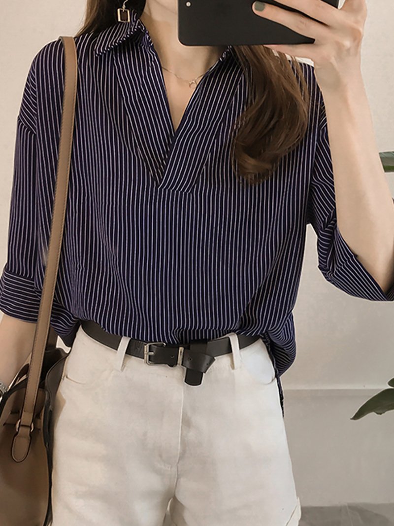 【SALE／30%OFF】Doux Belle トップス ブラウス 襟付き ドゥー・ベル トップス その他のトップス ネイビー ピンク ホワイトのサムネイル