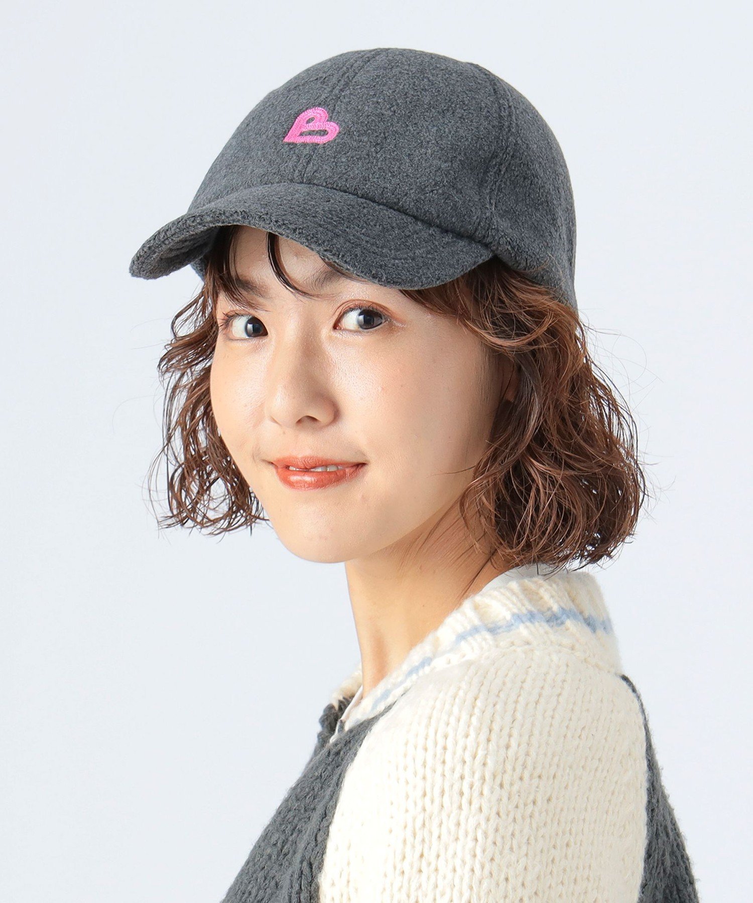 BEAMS HEART WOMEN B-HEART ロゴ フリース キャップ ビームス ハート 帽子 キャップ ホワイト