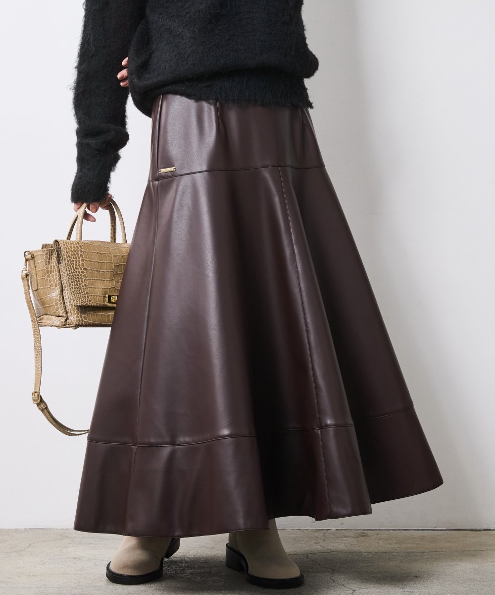 楽天Rakuten FashionCHIC STYLE フェイクレザーフレアスカート＜大きいサイズ有＞シックスタイル シックスタイル スカート ロング・マキシスカート ブラウン【送料無料】