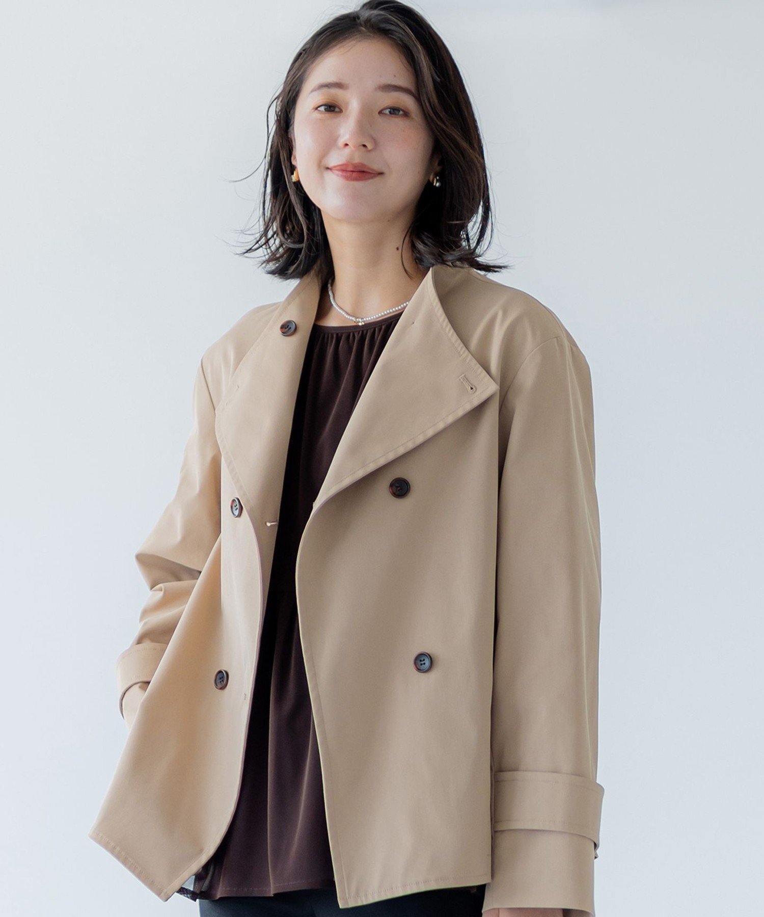 【SALE／30%OFF】組曲 ショートライトトレンチ ジャケット クミキョク ジャケット・アウター トレンチコート ネイビー ベージュ【送料無料】のサムネイル