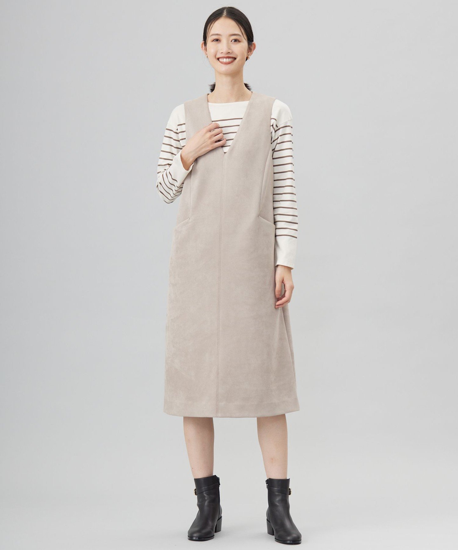 J.PRESS 【洗える】スウェードダンボール ジャンパースカート ジェイプレス ワンピース・ドレス ジャンパースカート グレー【送料無料】