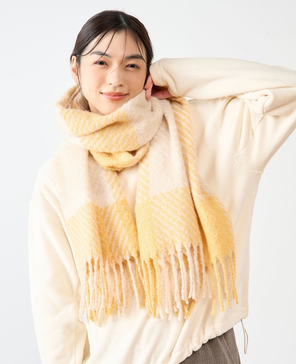 【SALE／50%OFF】MELROSE CLAIRE 【ふんわりループヤーンチェックストール】 メルローズクレール ファッション雑貨 マフラー・ストール・ネックウォーマー イエロー ブルーのサムネイル