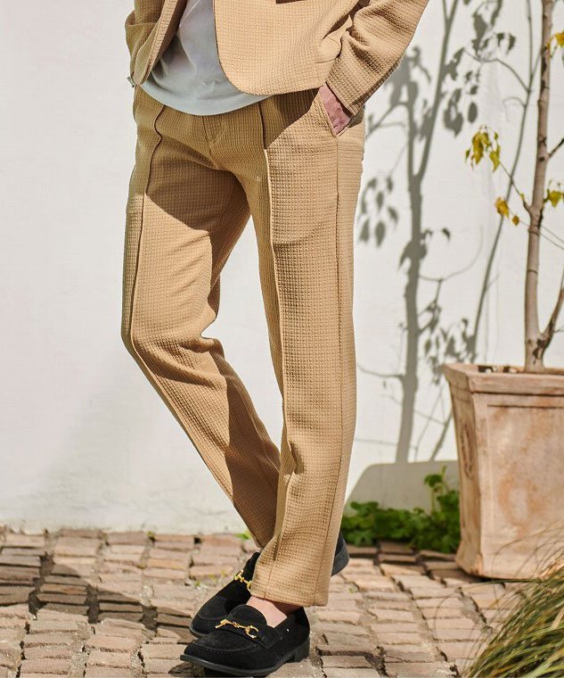 CavariA ワッフルジャガードプレミアパンツ シルバーバレット パンツ スラックス・ドレスパンツ ホワイト ベージュ ブラック