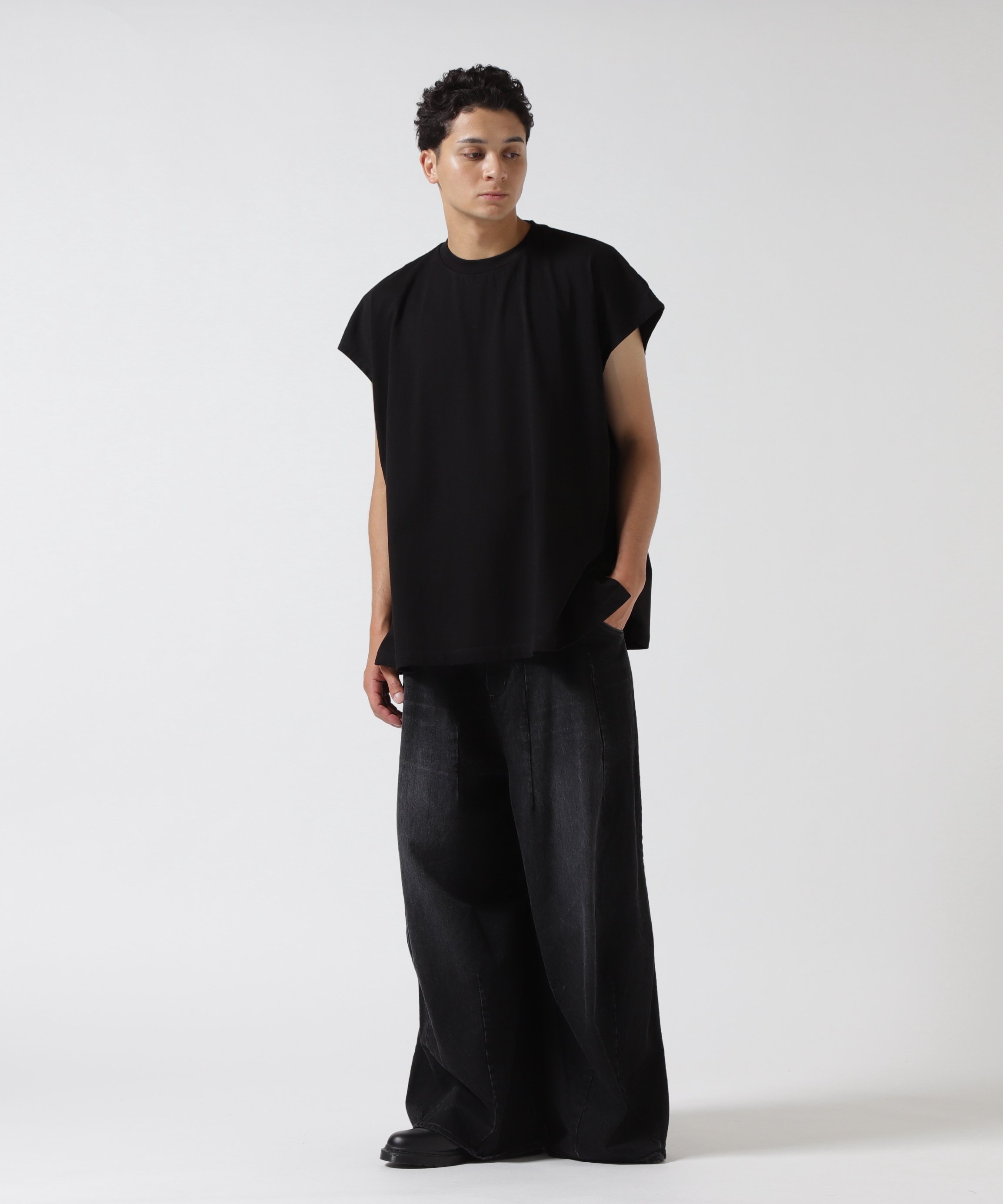 B'2nd MINEDENIM(マインデニム)Big Nosleeve T-SH ビーセカンド トップス カットソー・Tシャツ ブラック ホワイト【送料無料】