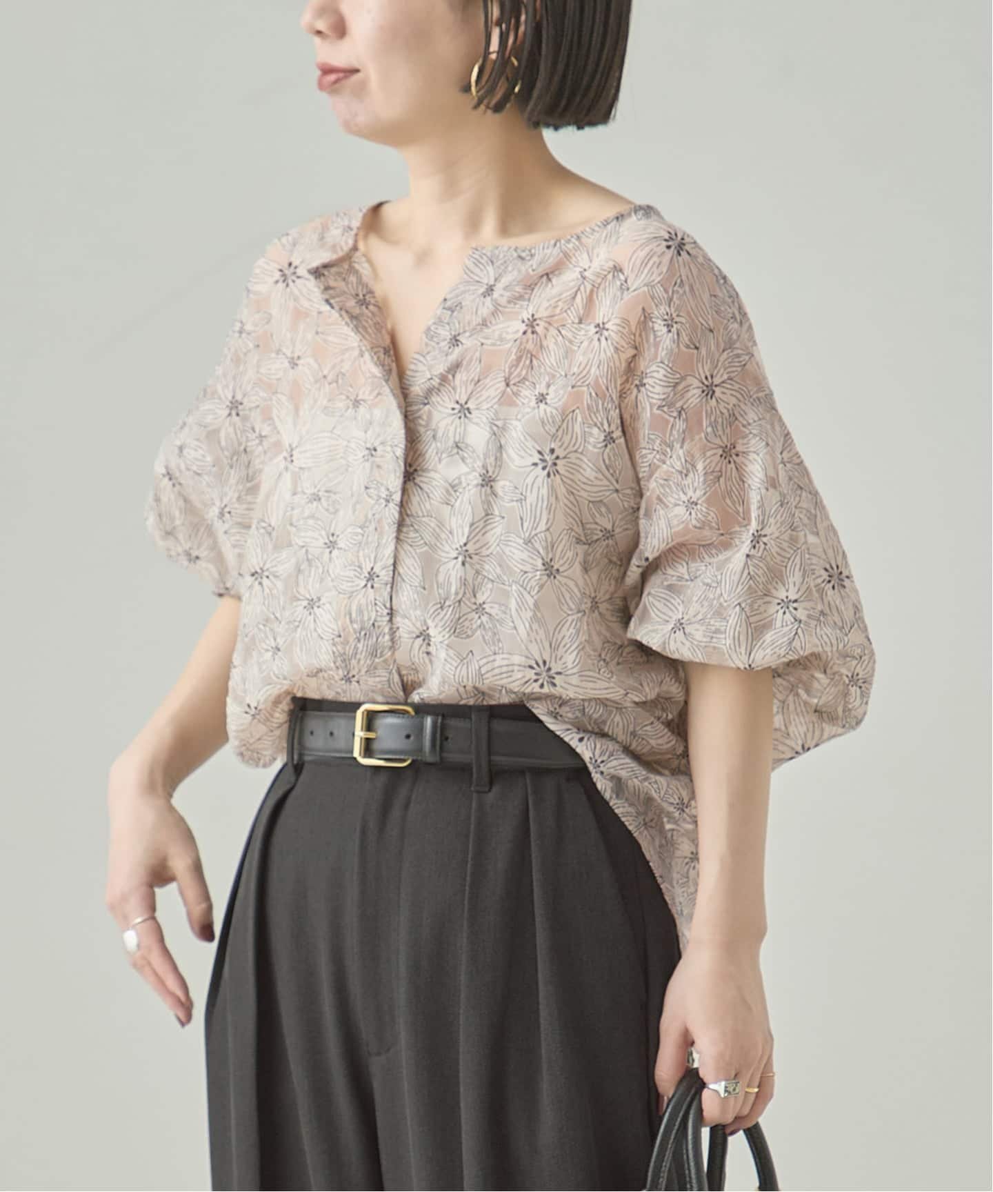 JOURNAL STANDARD L'ESSAGE 《追加》オーガンジーニュアンスノーカラーシャツ ジャーナルスタンダード レサージュ トップス シャツ・ブラウス ブルー ホワイト ブラウン ブラック