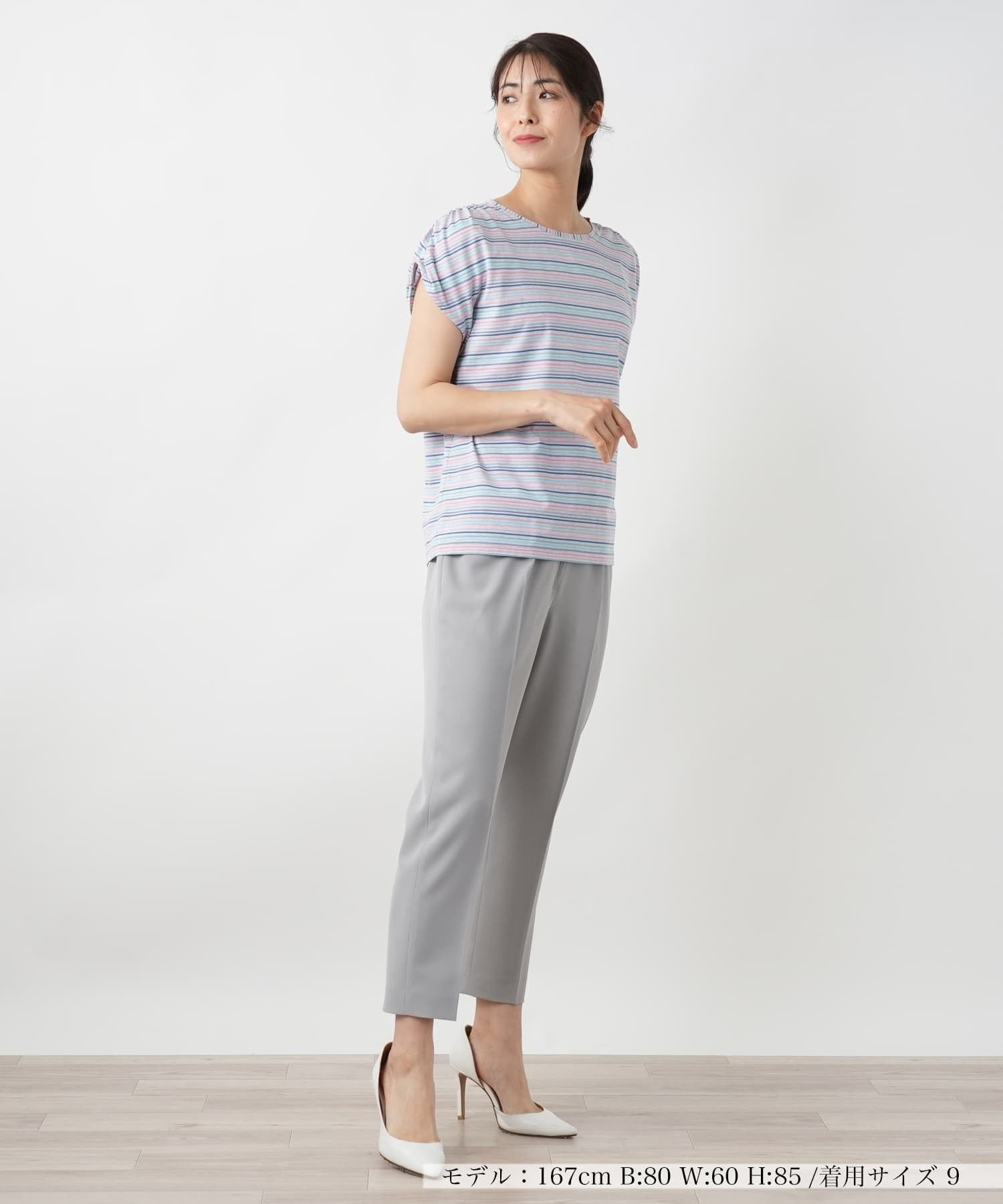 Leilian マルチボーダーカットソー【MUSE BY ROCHAS Premiere】 レリアン トップス カットソー・Tシャツ ピンク