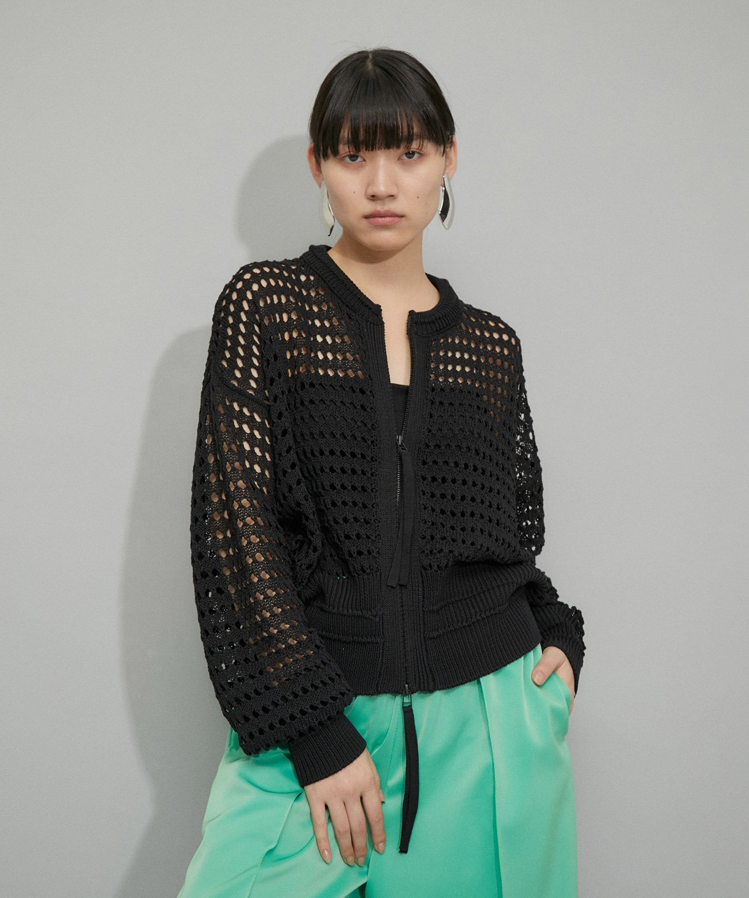 ADAM ET ROPE' FEMME 【WEB限定・洗える】メッシュニットブルゾン アダムエロペ トップス カーディガン..