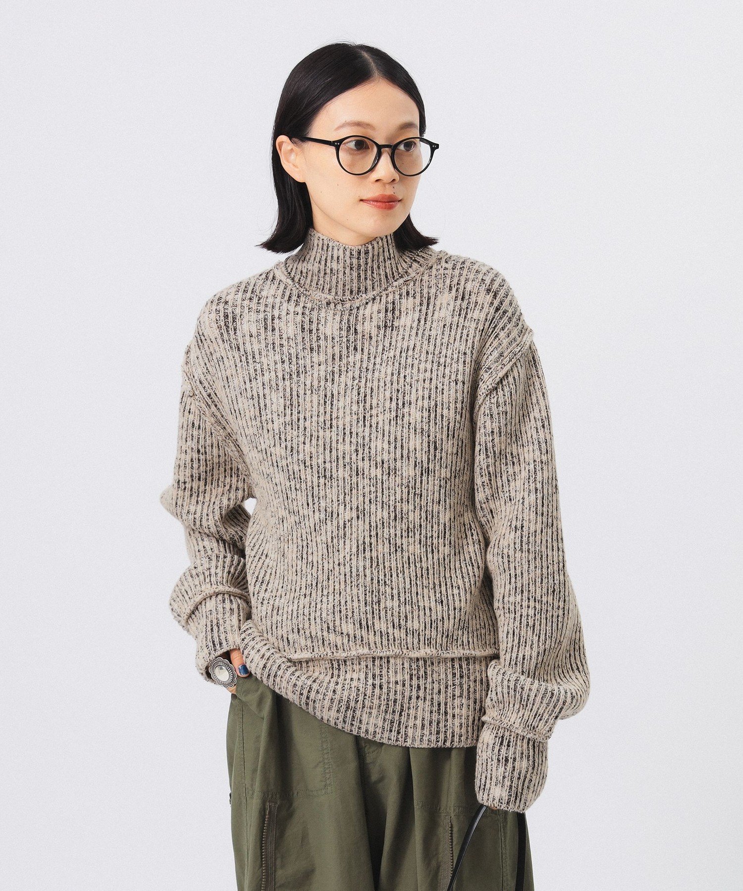 【SALE／50%OFF】BEAMS BOY 5ゲージ プレーティング ハイネック ニット ビームス アウトレット トップス ニット グレー ホワイト ブラウン【送料無料】