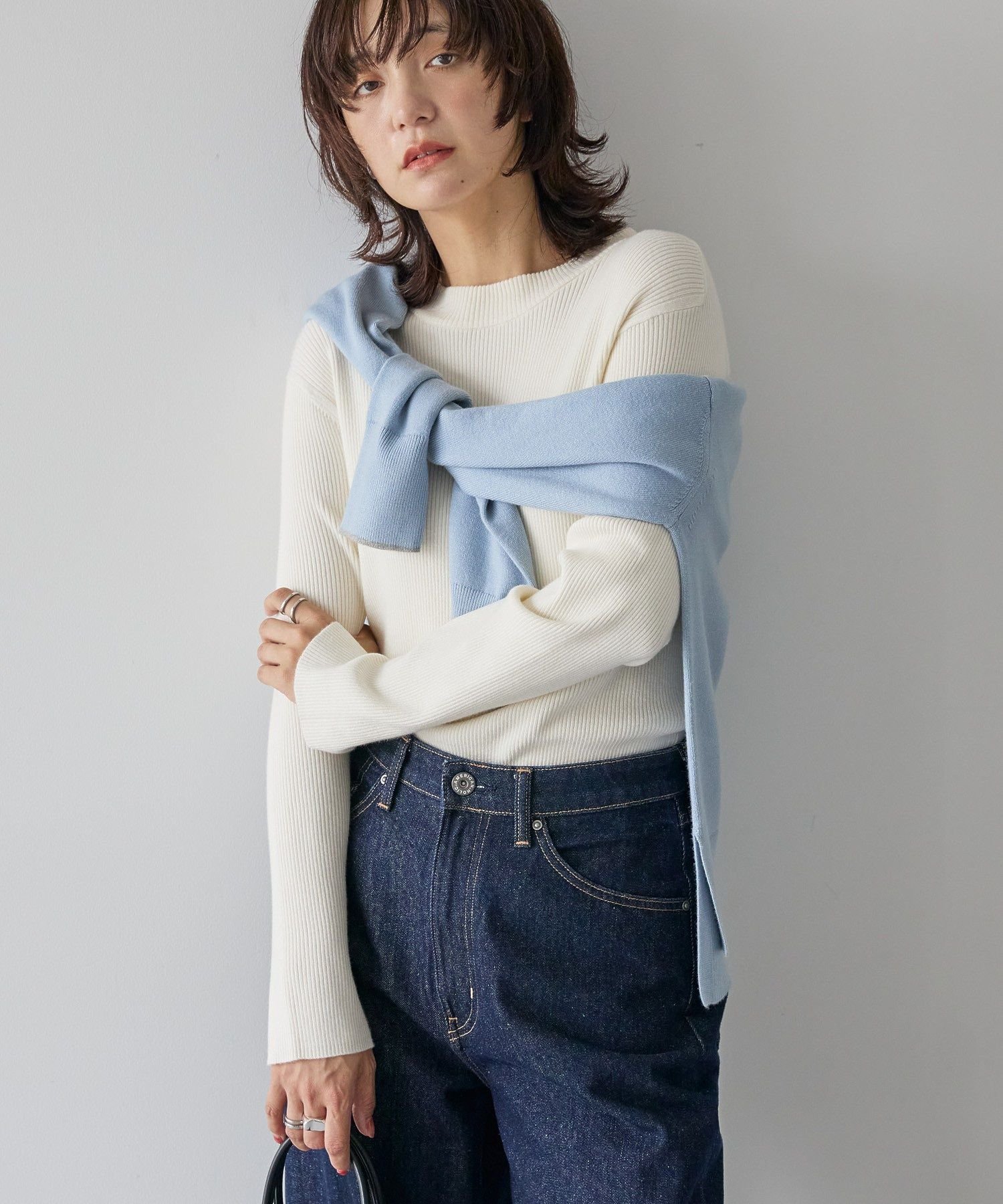 AMERICAN HOLIC バイパチリブモックネックニットプルオーバー＜静電気軽減＞ アメリカンホリック トップス ニット ブラック ネイビー ホワイトのサムネイル