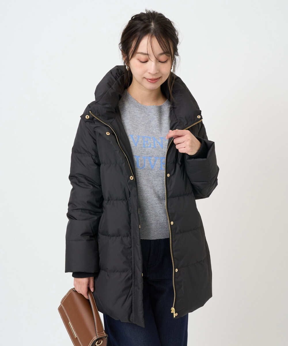 MK MICHEL KLEIN（小さいサイズ） 【小さいサイズ】ベーシックタフタ ミドルダウンコート/撥水加工 メゾンドゥサンク ジャケット・アウター ダウンジャケット・ダウンベスト ホワイト ブラック