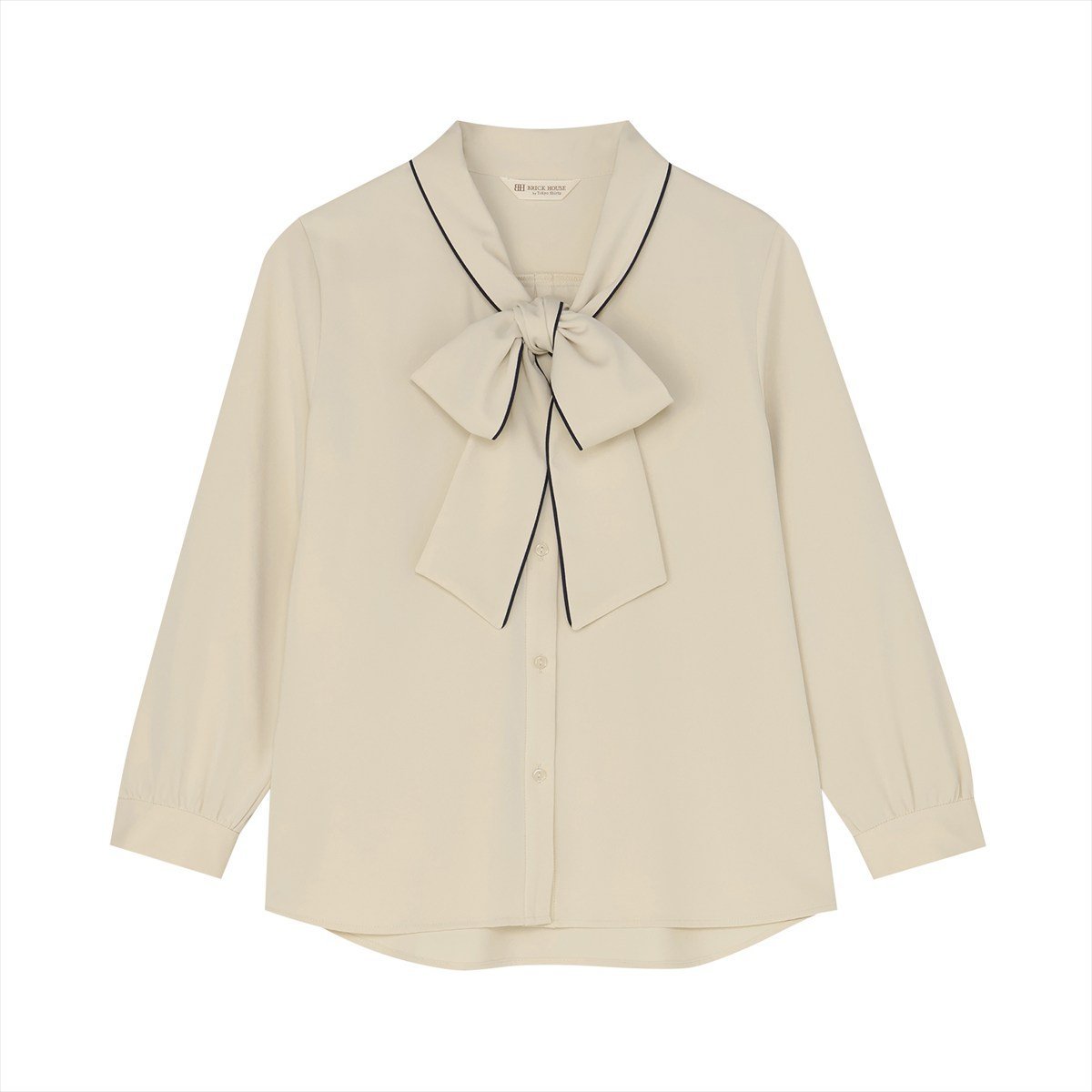[SALE/10%OFF]BRICK HOUSE by Tokyo Shirts 실키 새틴 배색 리본 타이 블라우스 긴팔 여성 BL02K100DE10X00-50 도쿄 셔츠 탑스 셔츠·블라우스 베이지[무료우송]