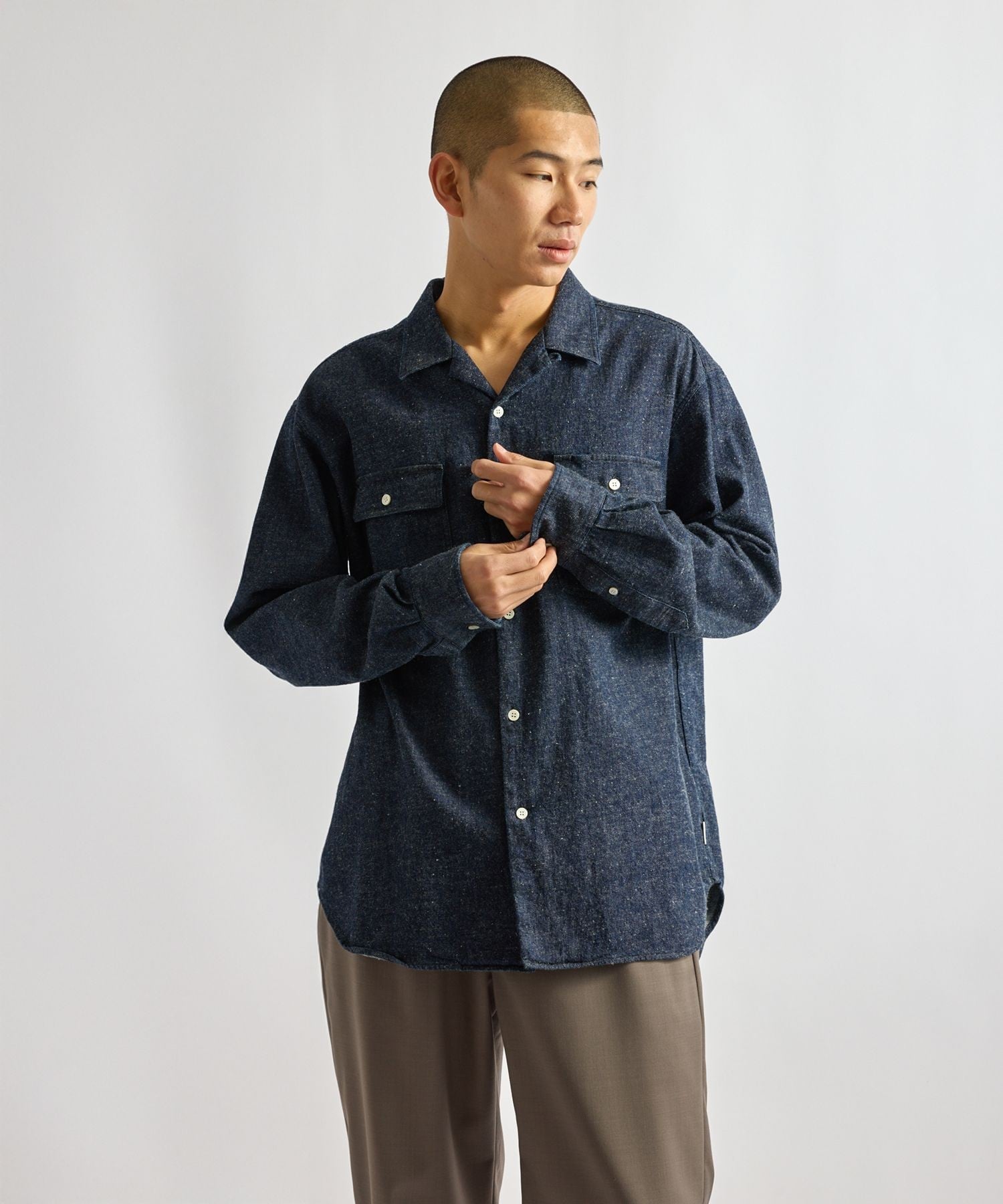 Saturdays NYC Hanley LS Open Collar Shirt サタデーズ　ニューヨークシティ トップス シャツ・ブラウス ネイビー ブルー【送料無料】