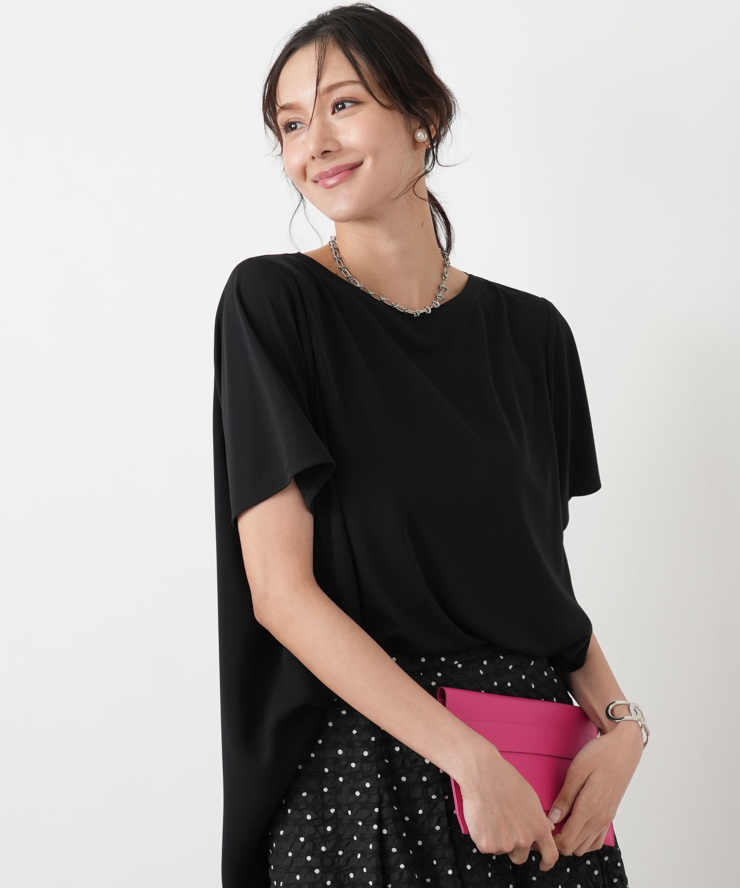 Leilian PLUS HOUSE 【店頭人気】カットソー【Leilian WHITE LABEL】 レリアン プラスハウス トップス カットソー・Tシャツ ネイビー ホワイト ブラック