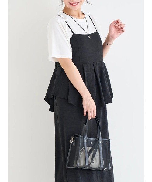 Re-J&SUPURE 【接触冷感・速乾】タックペプラムキャミワンピース×Tシャツ リジェイアンドスプル ワンピース・ドレス ワンピース グレー ベージュ