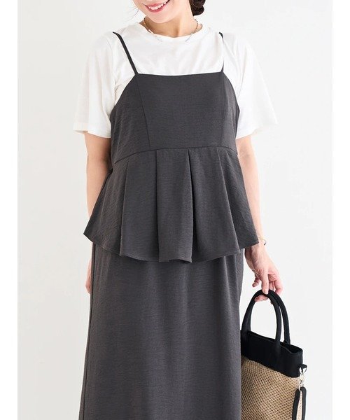 Re-J&SUPURE 【接触冷感・速乾】タックペプラムキャミワンピース×Tシャツ リジェイアンドスプル ワンピース・ドレス ワンピース グレー ベージュ