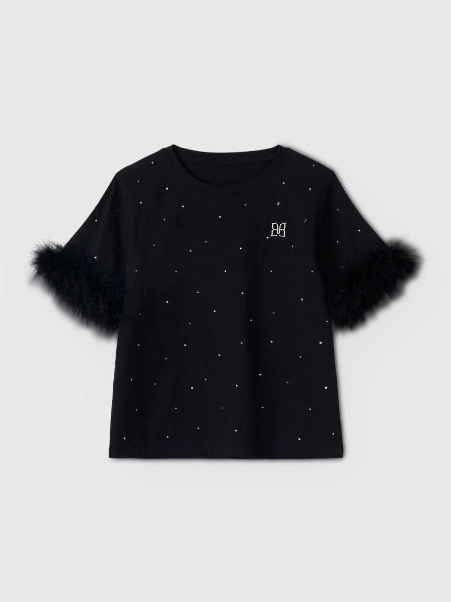 FEATHER TEE エイミーイストワール トップス カットソー・Tシャツ ブラック ホワイト ピンク