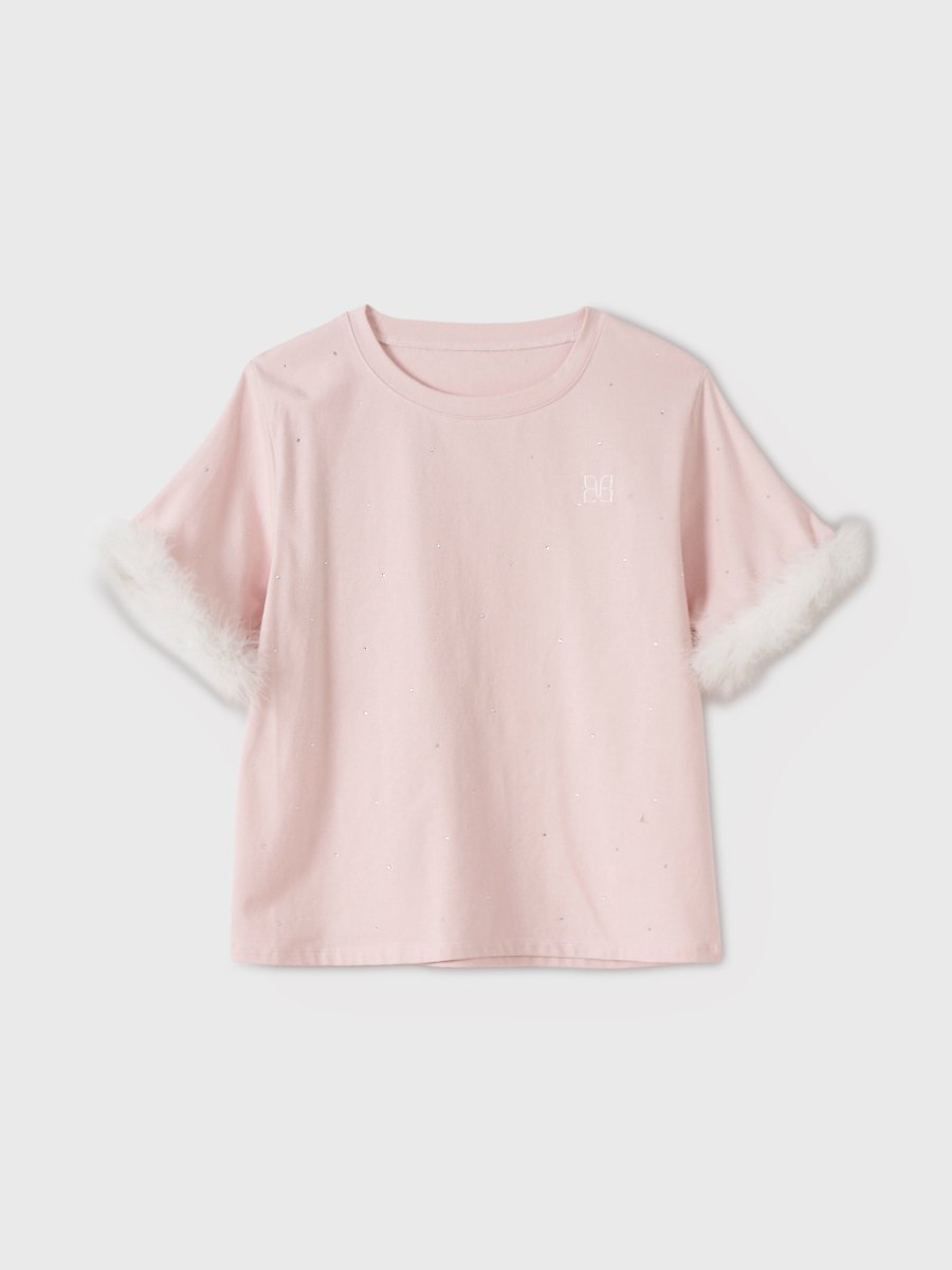FEATHER TEE エイミーイストワール トップス カットソー・Tシャツ ブラック ホワイト ピンク