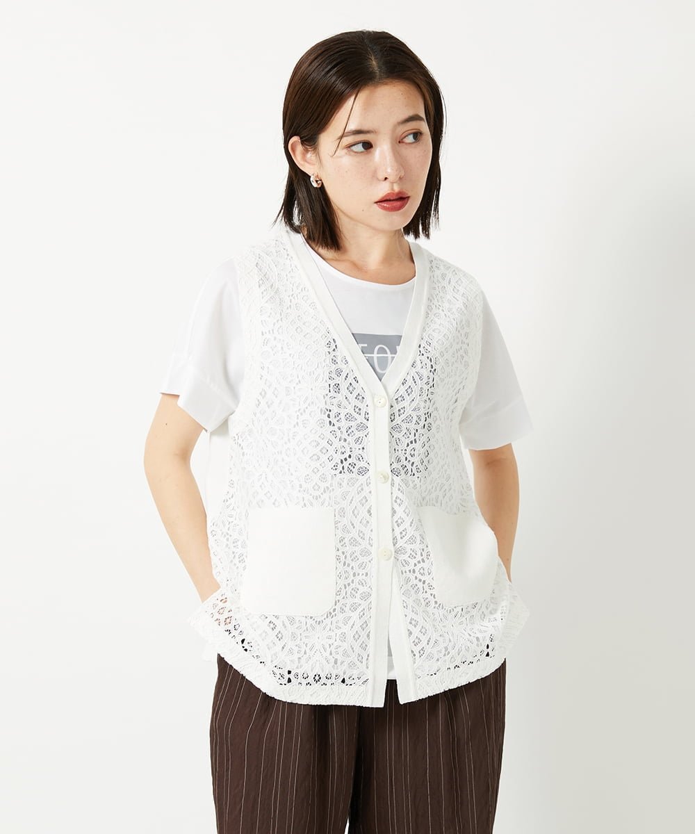 【SALE／30%OFF】GEORGES RECH（小さいサイズ） [セットアップ対応]ラッセルレースチュニックベスト メゾンドゥサンク トップス ベスト・ジレ ブラウン ホワイト【送料無料】