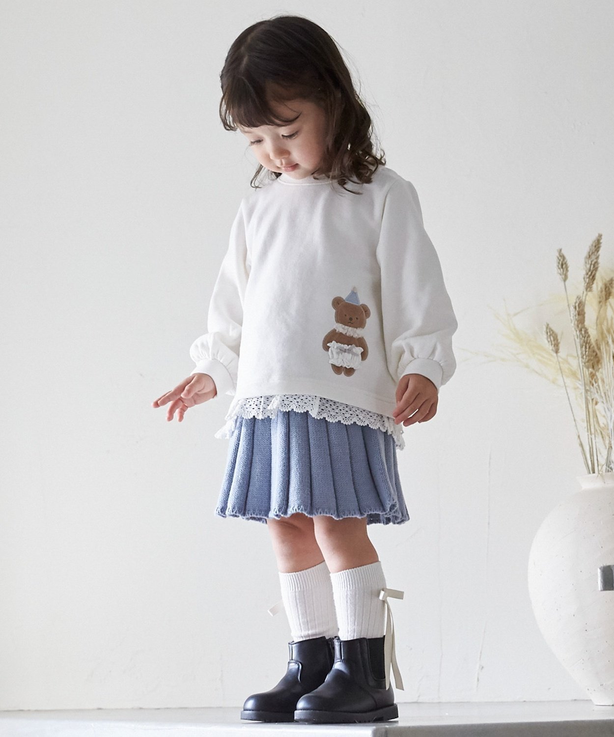 【SALE／10%OFF】petit main ニットプリーツスカート ナルミヤオンライン スカート その他のスカート ホワイト ブルー ピンク ブラウンのサムネイル