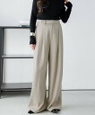 【SALE/44%OFF】La-gemme タックストレートワイドパンツ ラジュール パンツ スラックス・ドレスパンツ ベージュ ネイビー ブラック グレー