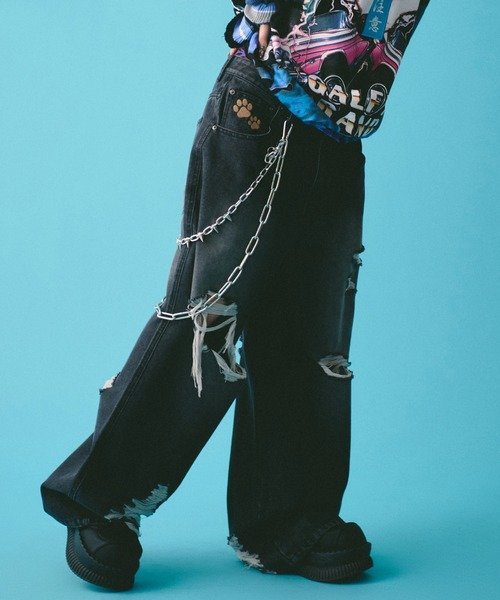 【SALE／30%OFF】SELECT BRANDS GALFY/ガルフィー G ロゴぼろぼろバギーデニム(MENS) ジャックローズ パンツ その他のパンツ ブルー ブラック【送料無料】