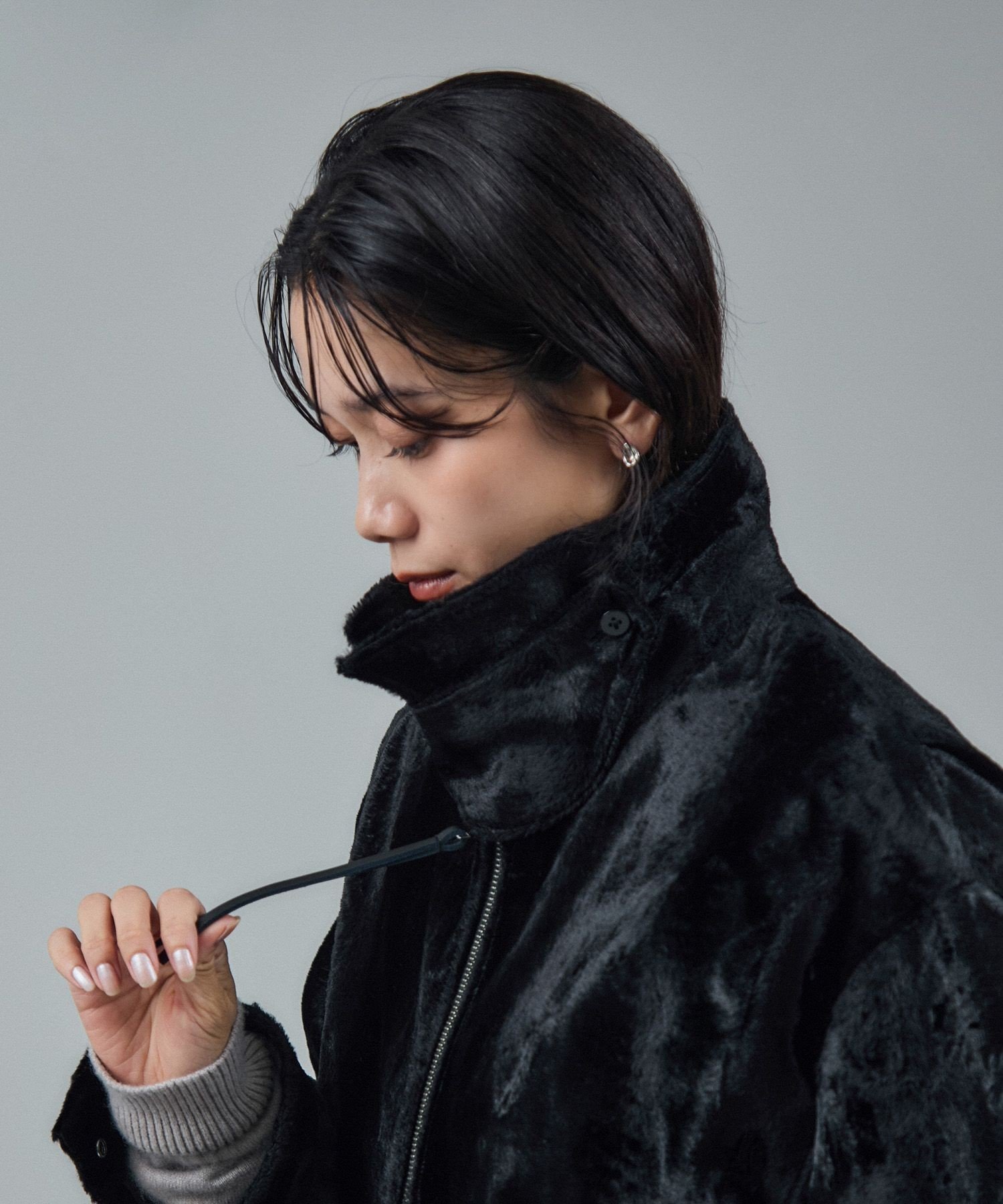 【SALE／60%OFF】SALON adam et rope' ポニーヘアーライクジップブルゾン サロン アダム エ ロペ ジャケット・アウター ブルゾン・ジャンパー ブラック【送料無料】