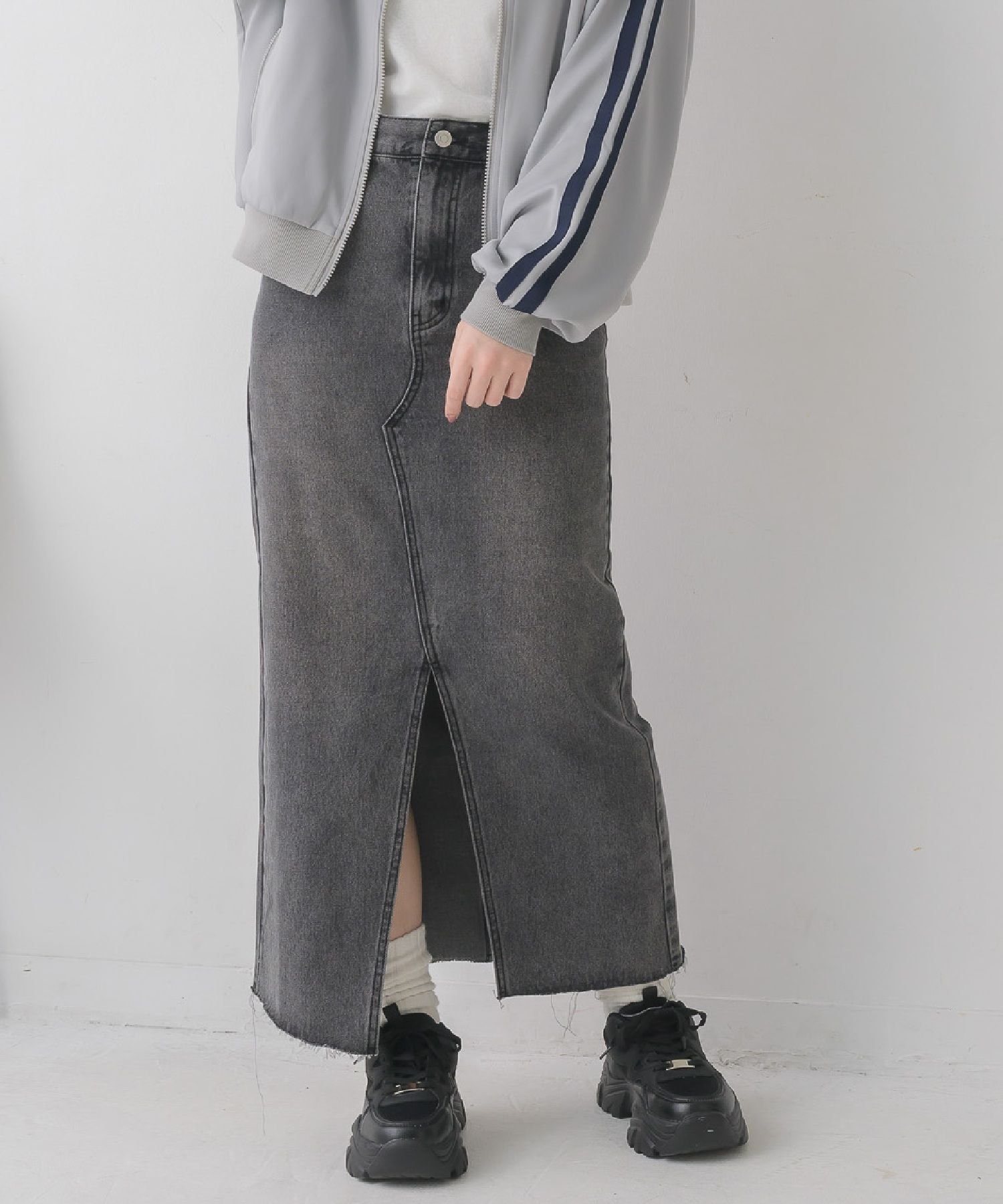 RETRO GIRL フリンジデニムスカート レトロガール スカート ロング・マキシスカート ブラック