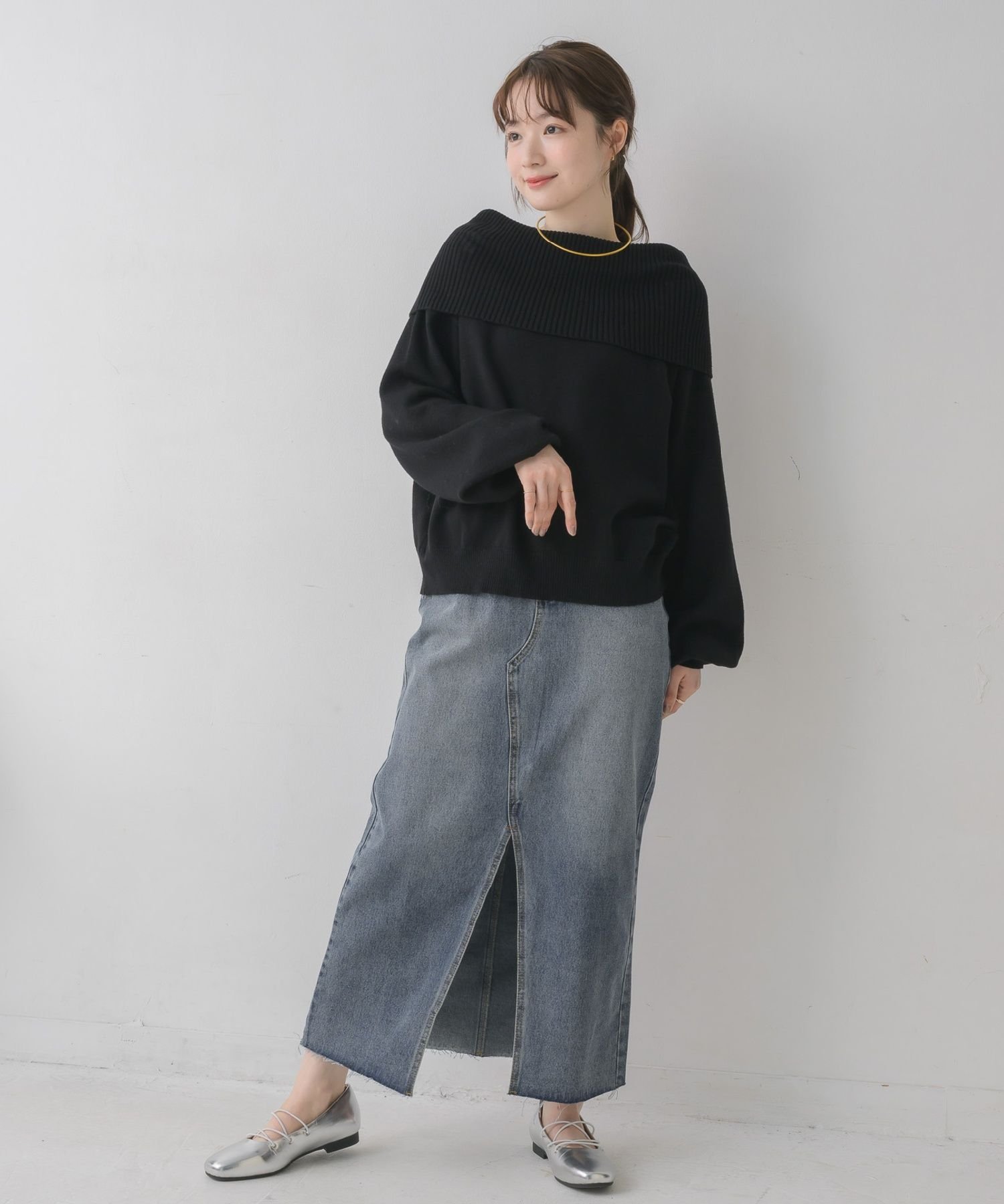 RETRO GIRL フリンジデニムスカート レトロガール スカート ロング・マキシスカート ブラック