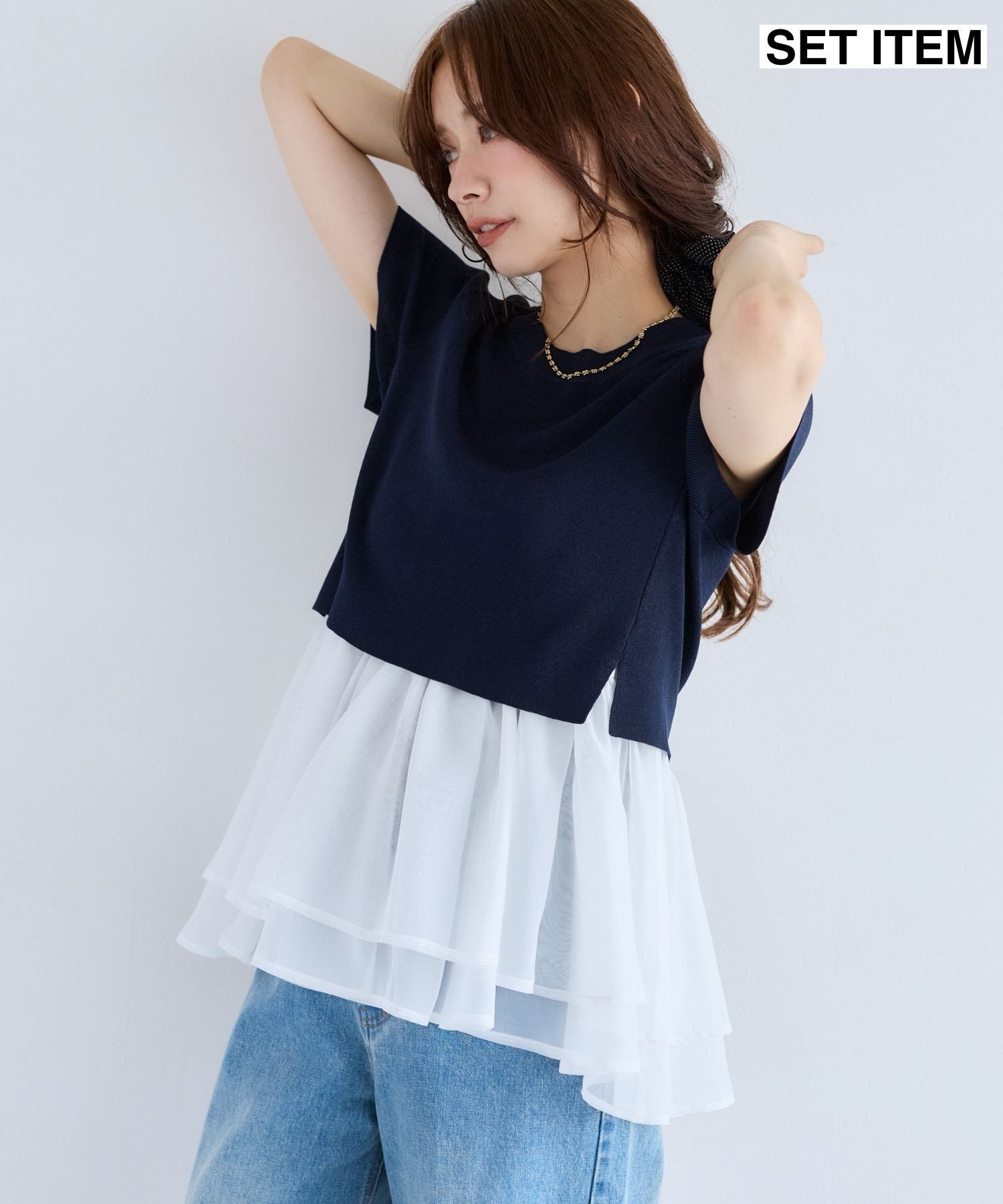 【SALE／10%OFF】mysty woman 裾フハクタンクSET2Pニット ミスティウーマン トップス ニット ネイビー ホワイト グレー【送料無料】