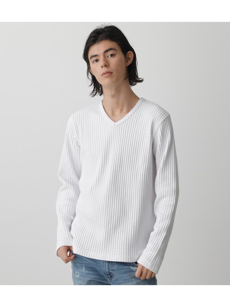 【SALE／70%OFF】AZUL BY MOUSSY HEAVY WAFFLE V/N LONG TEE アズールバイマウジー トップス カットソー・Tシャツ ブラック ホワイト グレーのサムネイル