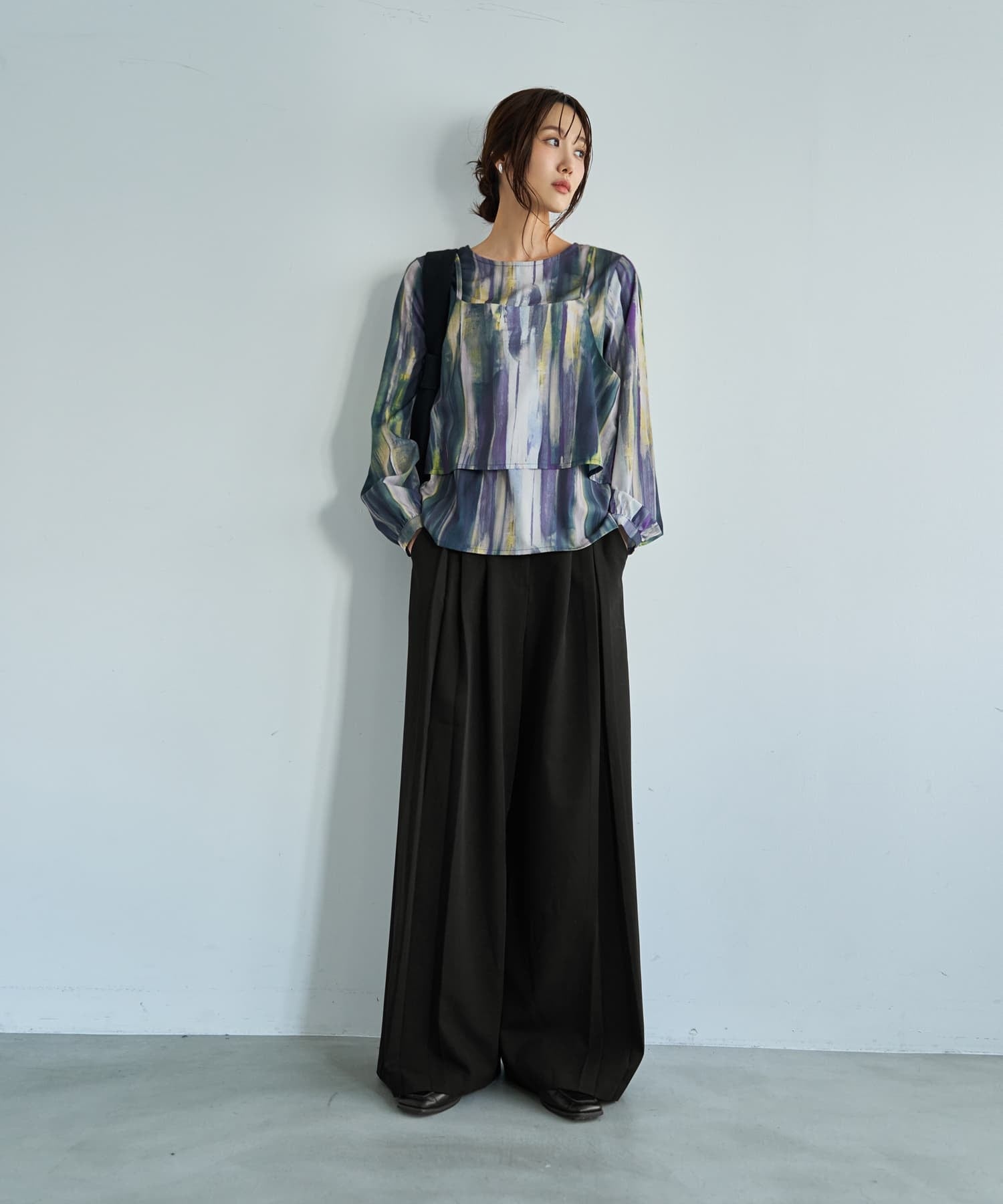 STYLE DELI 重ね着キャミセット水彩ストライプ柄ブラウス スタイルデリ トップス シャツ・ブラウス