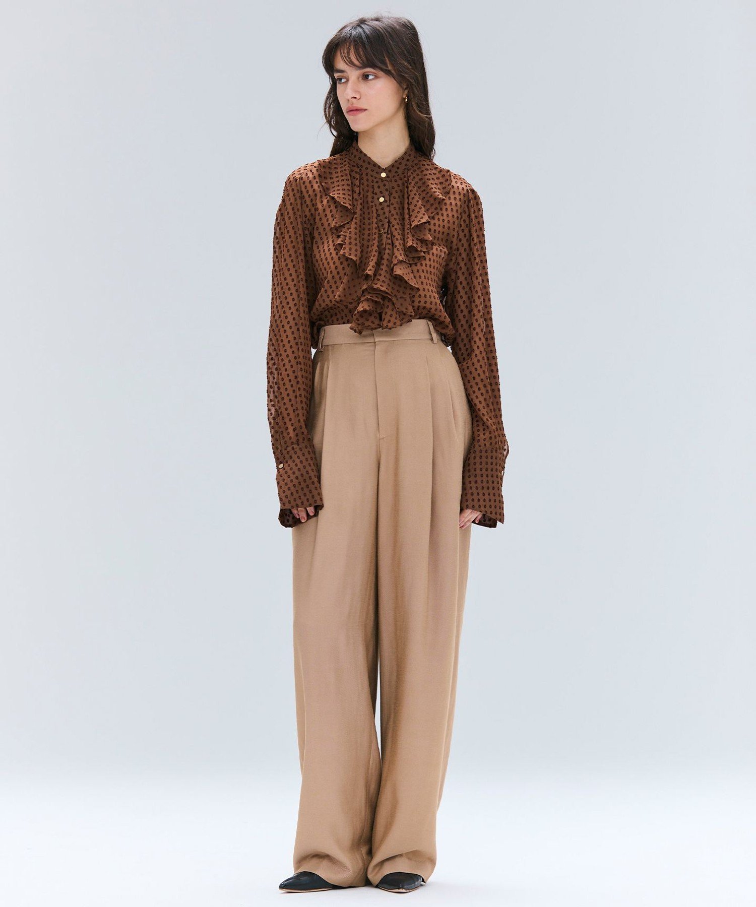 , CALLERRY / シルク混ドットラッフルブラウス ベイジ, トップス シャツ・ブラウス ブルー