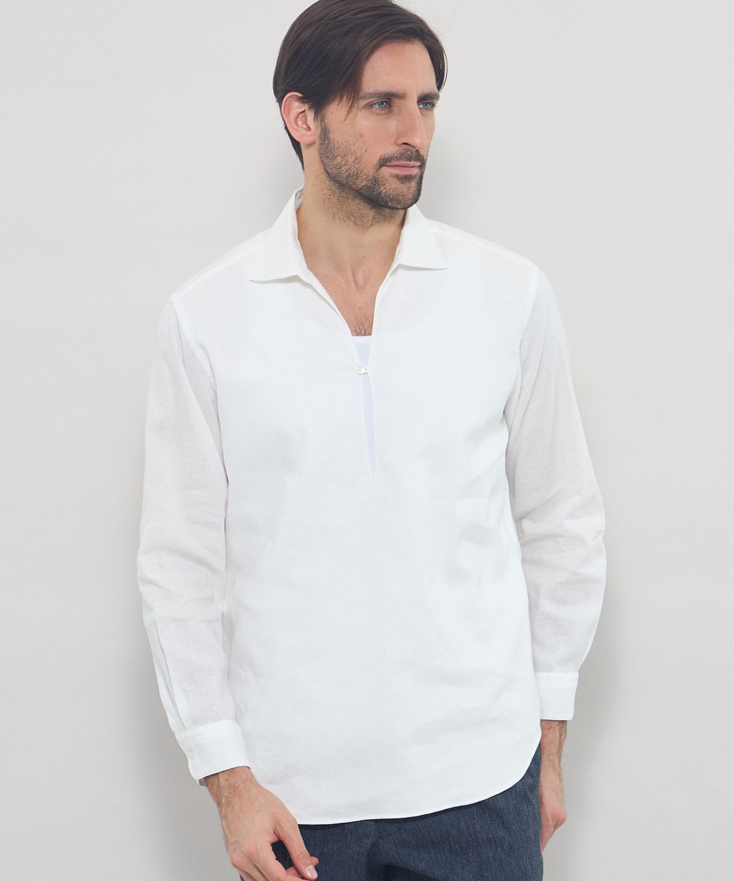 MACKINTOSH LONDON ストレッチリネンカプリシャツ マッキントッシュ ロンドン トップス シャツ・ブラウス ネイビー パープル ホワイト..