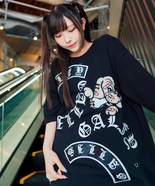 【GALFY×GALLIS ADDICTION】闇落ちピアス SS Tee(MENS) ジャックローズ トップス カットソー・Tシャツ ブラック ホワイト