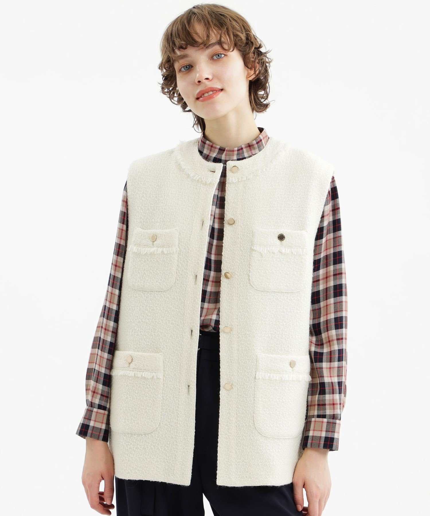 MACKINTOSH PHILOSOPHY WOMEN ロービングツイードジレ マッキントッシュ フィロソフィー ジャケット・アウター ブルゾン・ジャンパー ホワイト ネイビー【送料無料】のサムネイル