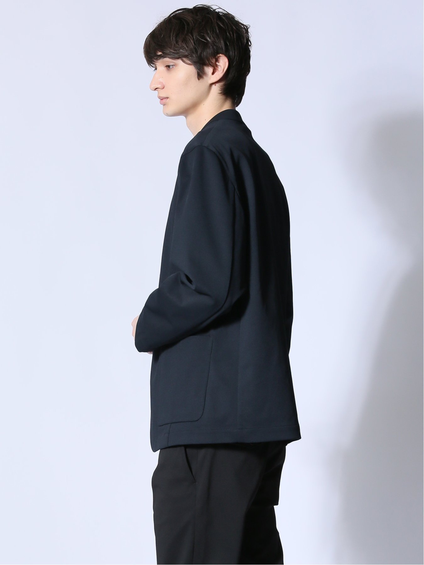 【SALE／50%OFF】m.f.editorial circle motion JERSEY ノーカラージャケット(セットアップ可能) タカキュー トップス その他のトップス ネイビー【送料無料】