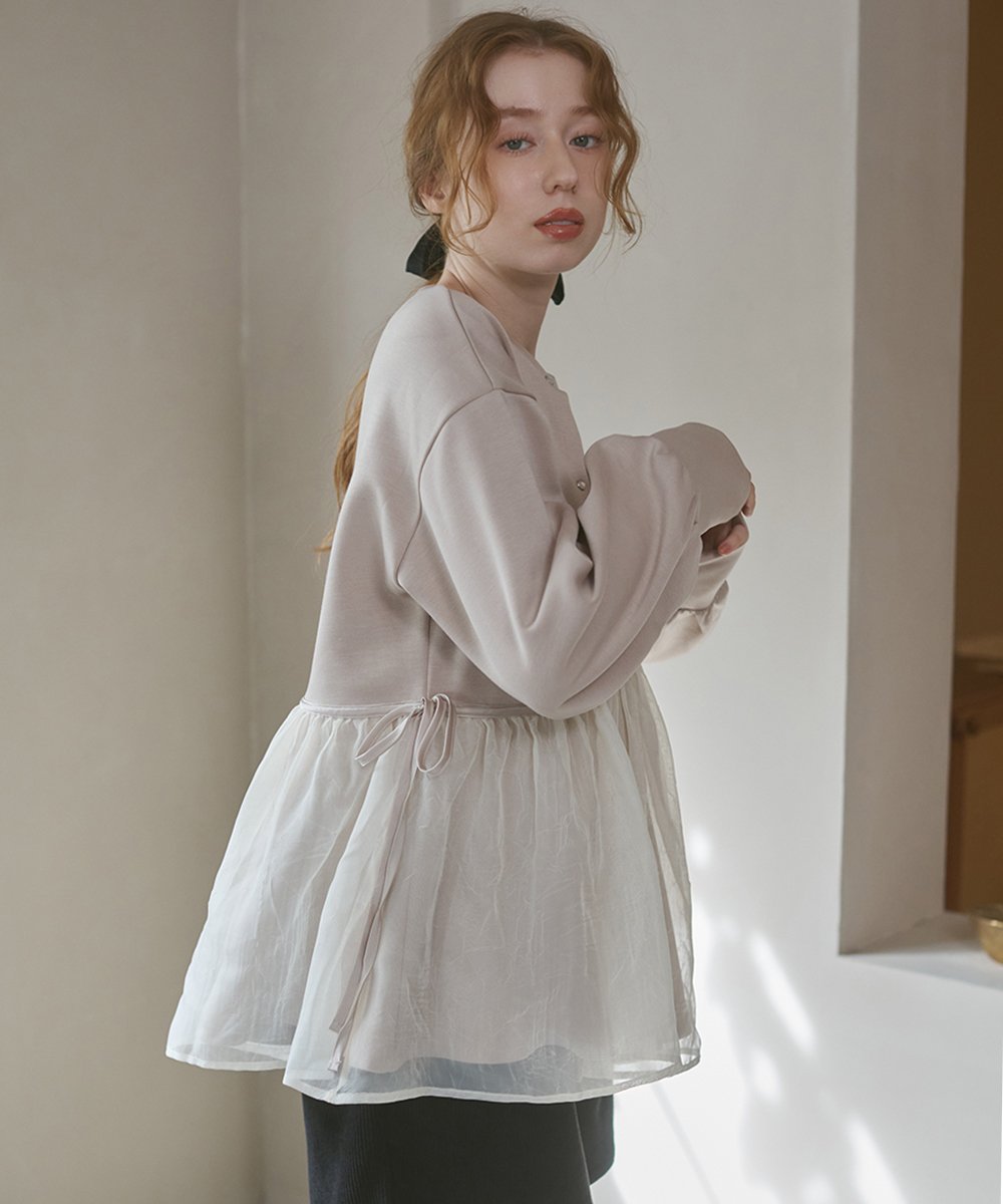 Bab 前後2WAYペプラムオーガンジーポンチトップス バブ / ブージュルード トップス スウェット・トレー..