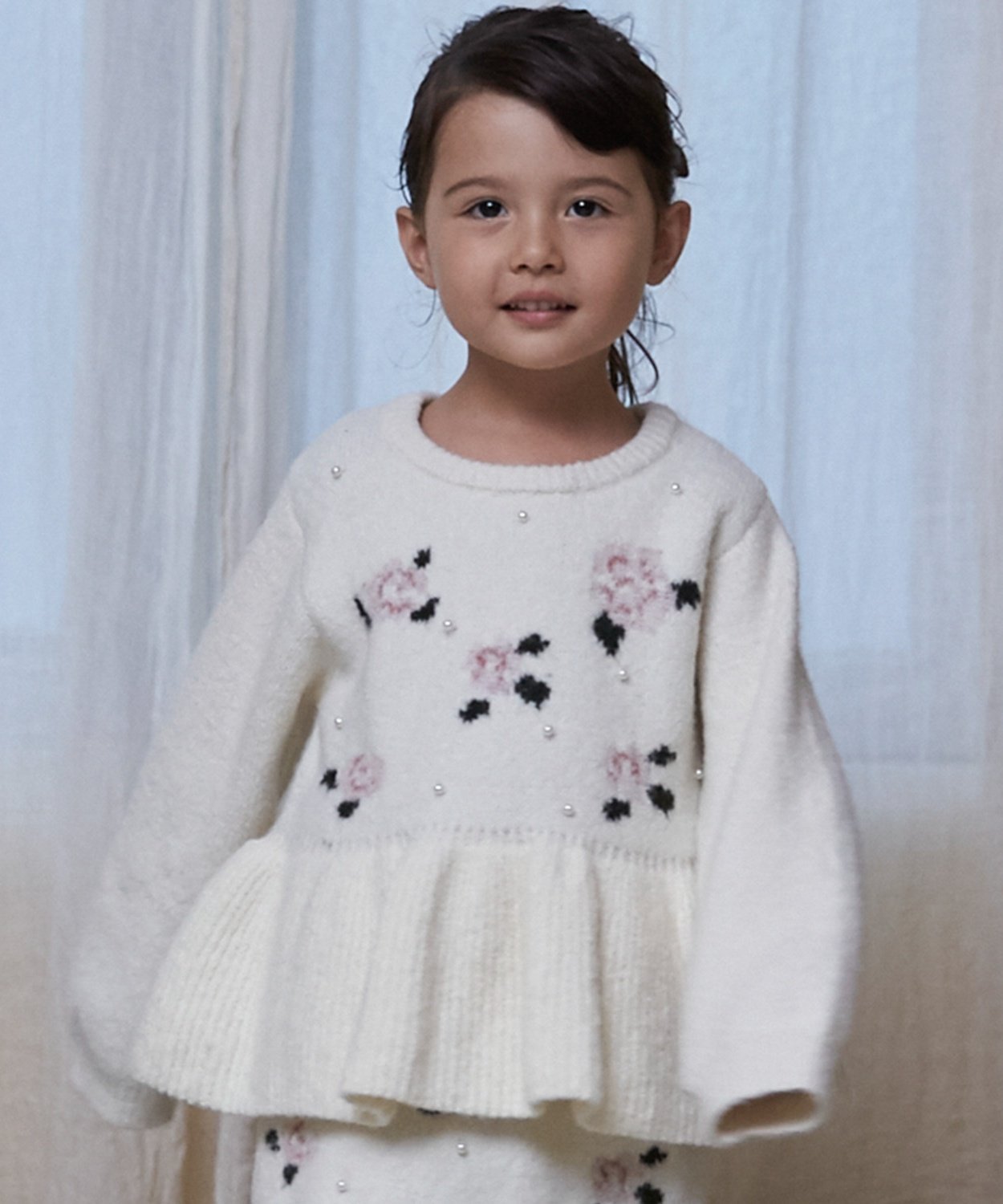 petit main 【フワもちっと/リンク】お花パールニット＜セットアップ対応＞ ナルミヤオンライン トップ..