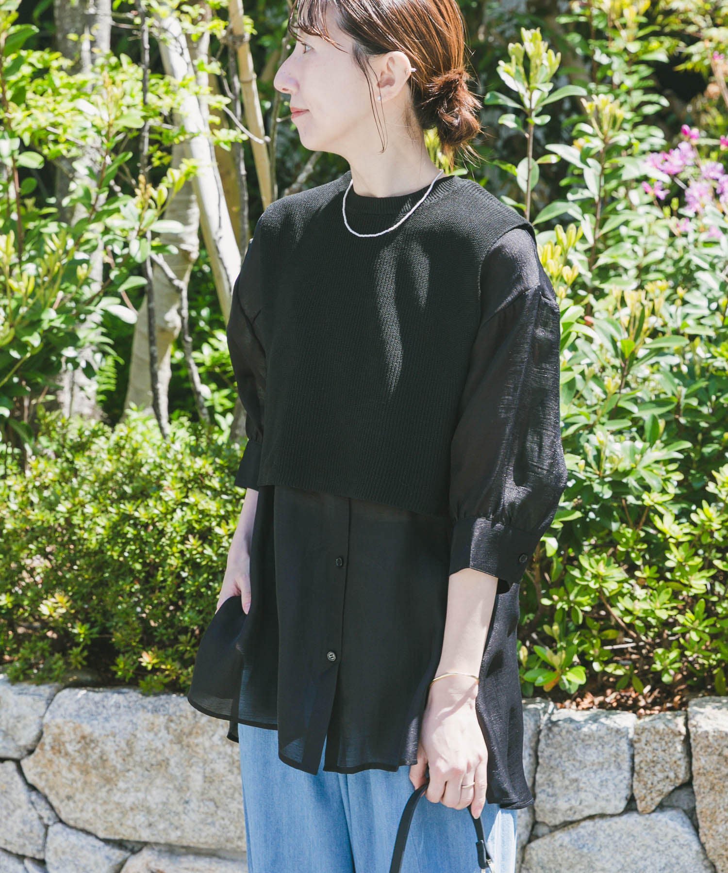 Sleeveless - 【SALE／20%OFF】URBAN RESEARCH ITEMS ニットベストドッキングシャツ アーバンリサーチアイテムズ トップス シャツ・ブラウス ホワイト ブラック【送料無料】