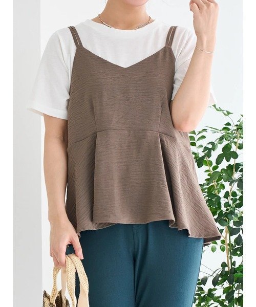 Re-J&SUPURE 【接触冷感・速乾】ぺプラムキャミソール×Tシャツ リジェイアンドスプル トップス カットソー・Tシャツ ベージュ