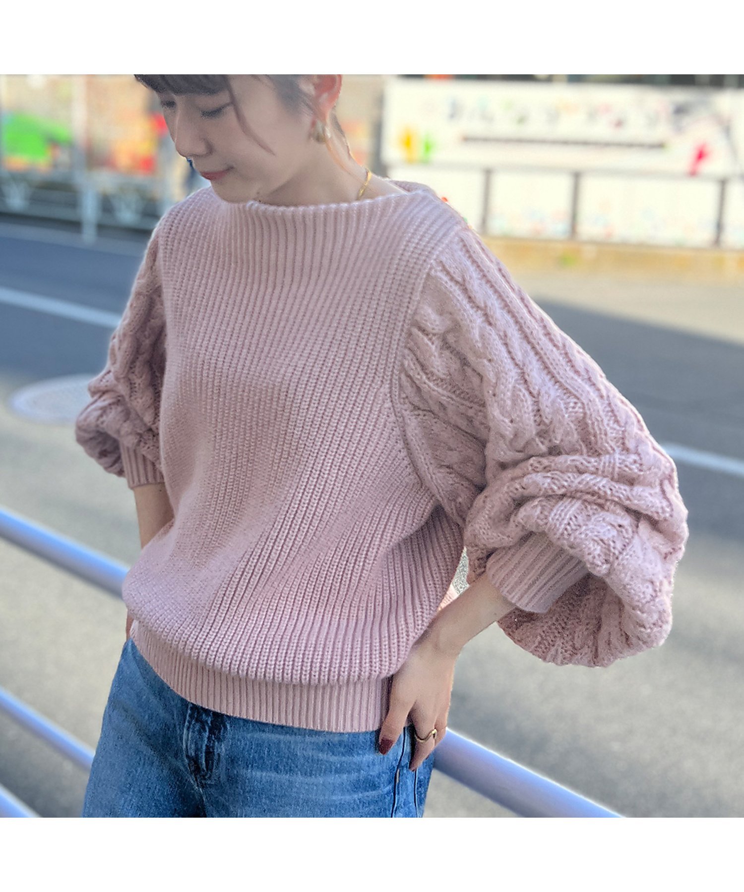 【SALE／20 OFF】Rouge vif la cle 【一部店舗限定】スリーブ ケーブルニット ルージュ ヴィフ ラクレ トップス ニット ピンク ホワイト グレー【送料無料】