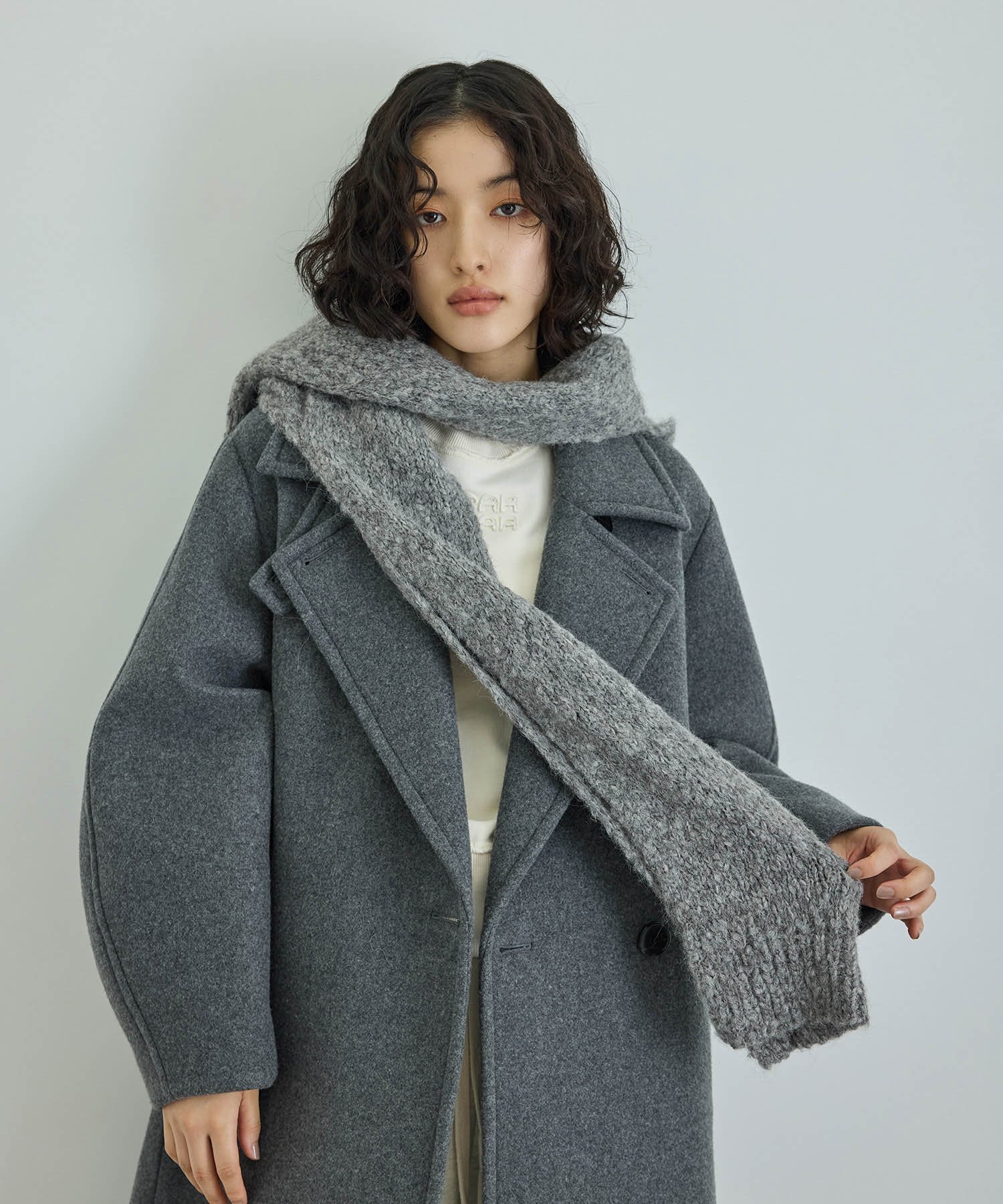 【SALE/70%OFF】ADAM ET ROPE' FEMME スラブフードマフラー アダムエロペ ファッション雑貨 マフラー・ストール・ネックウォーマー グレー ホワイト【送料無料】
