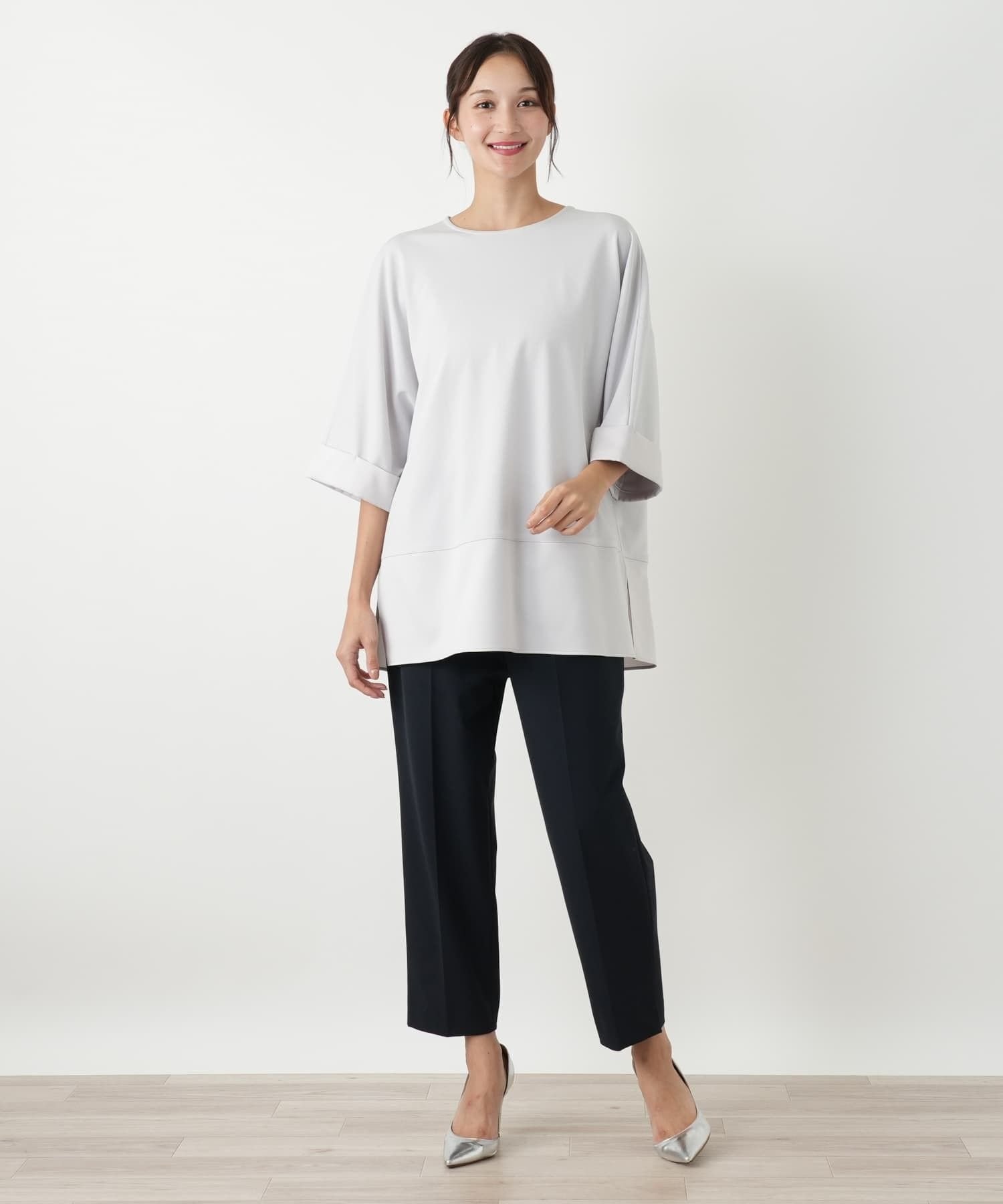 Leilian PLUS HOUSE 切替チュニックカットソー レリアン プラスハウス トップス カットソー・Tシャツ ネイビー