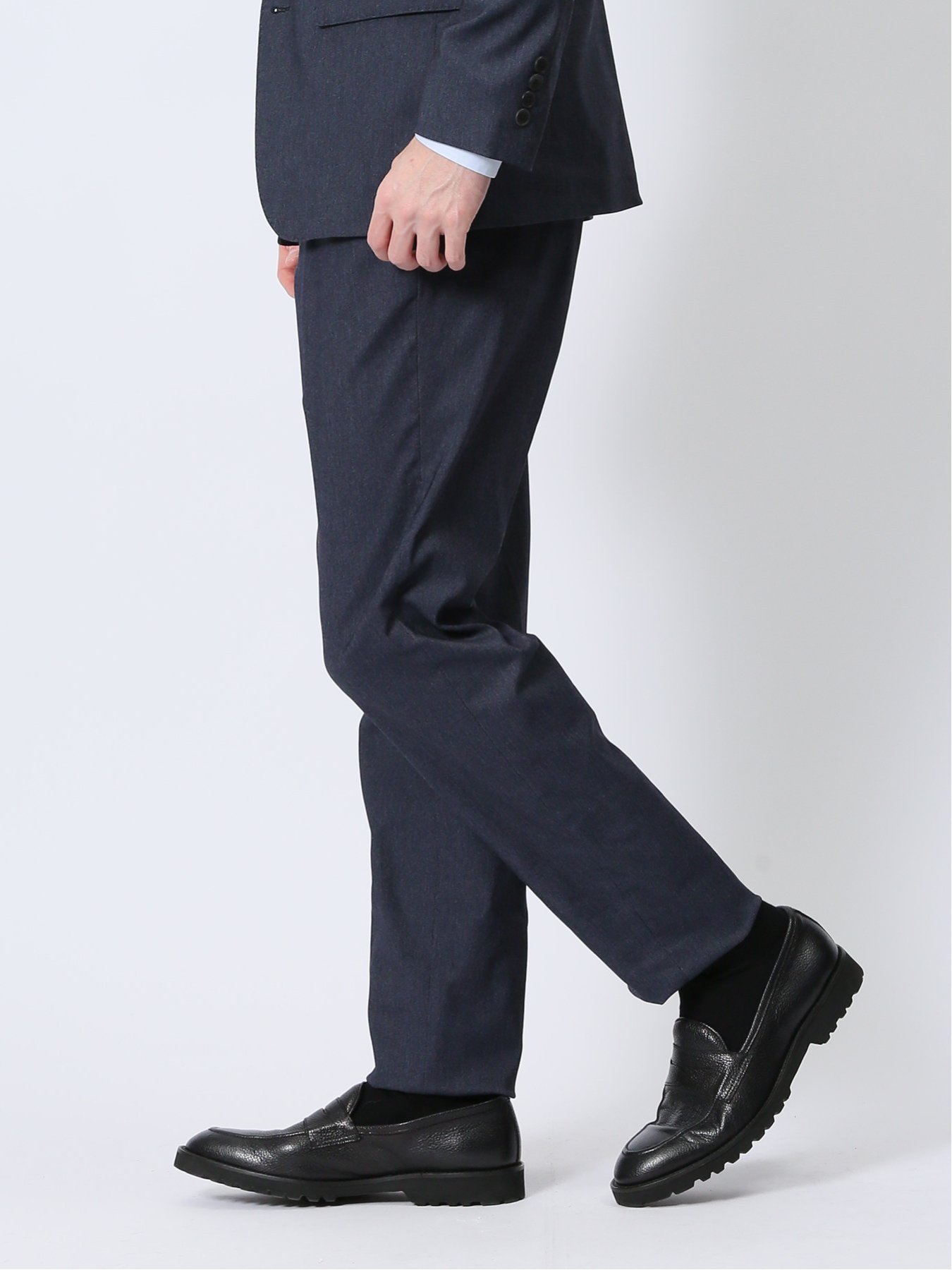【SALE／20%OFF】TAKA-Q クロスストレッチ スリムフィット ノータックスラックス デニム風紺(セットアップ可能) タカキュー スーツ・フォーマル スーツパンツ ネイビー【送料無料】